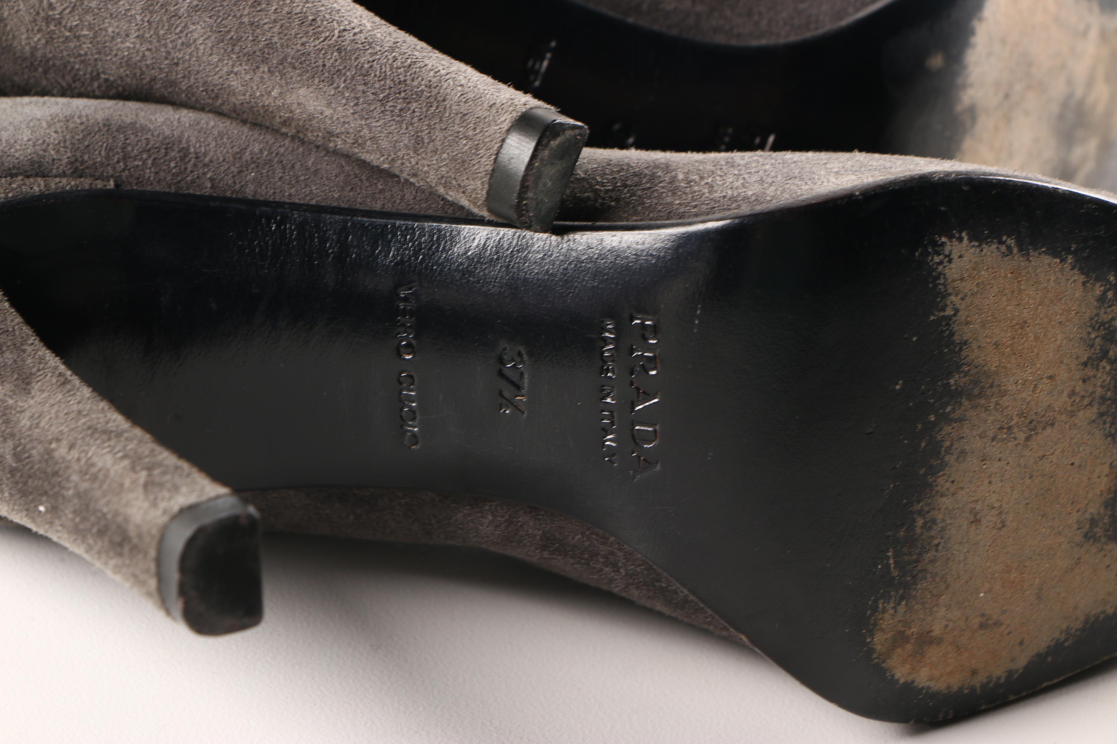 Prada Grey and Black Suede Heels