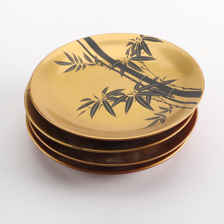 East Asian Gold Tone Lacquer Plates