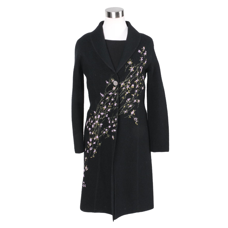Teri Jon Knitwear Embroidered Black Knit Jacket and Dress Set