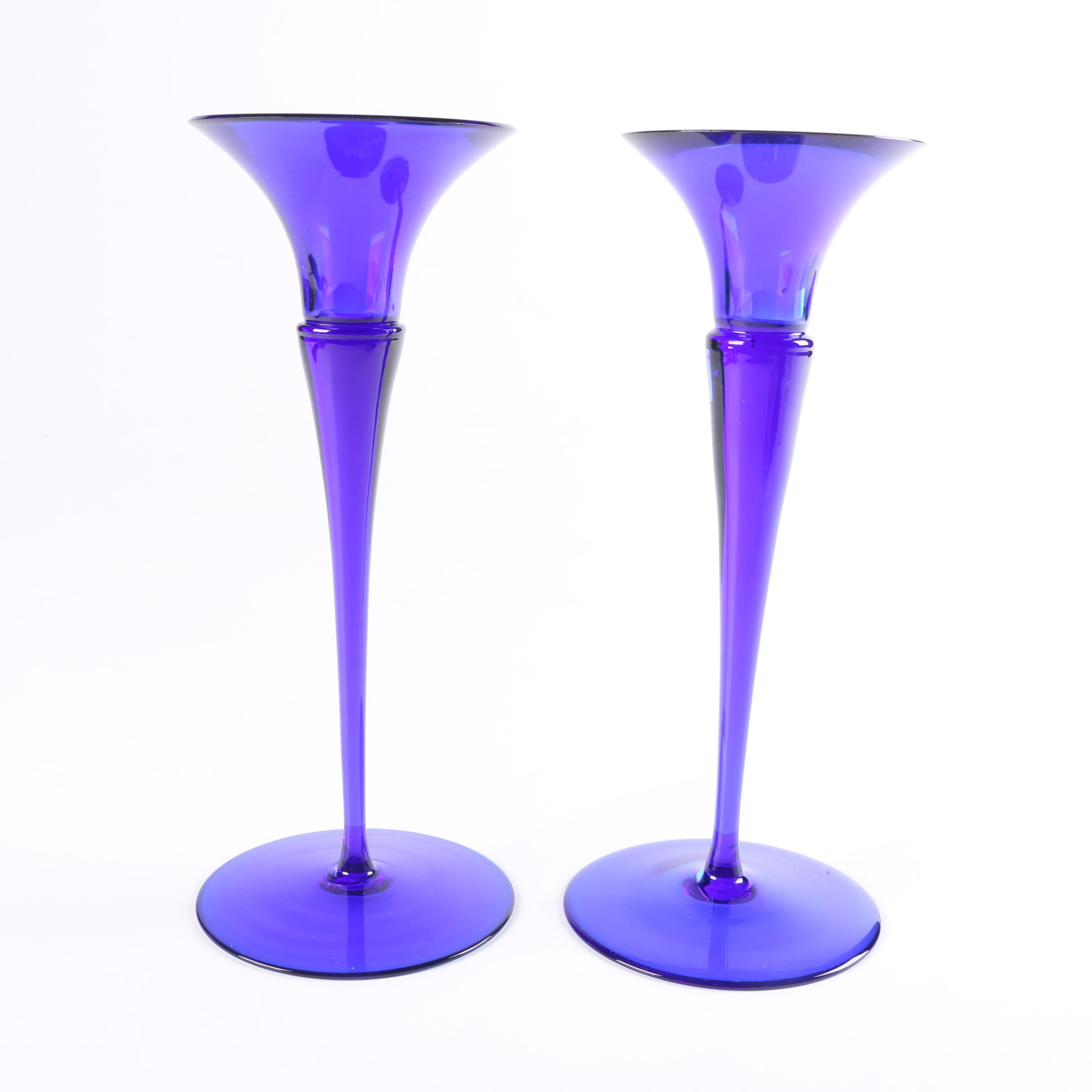Cobalt Blue Glass Candle Holders