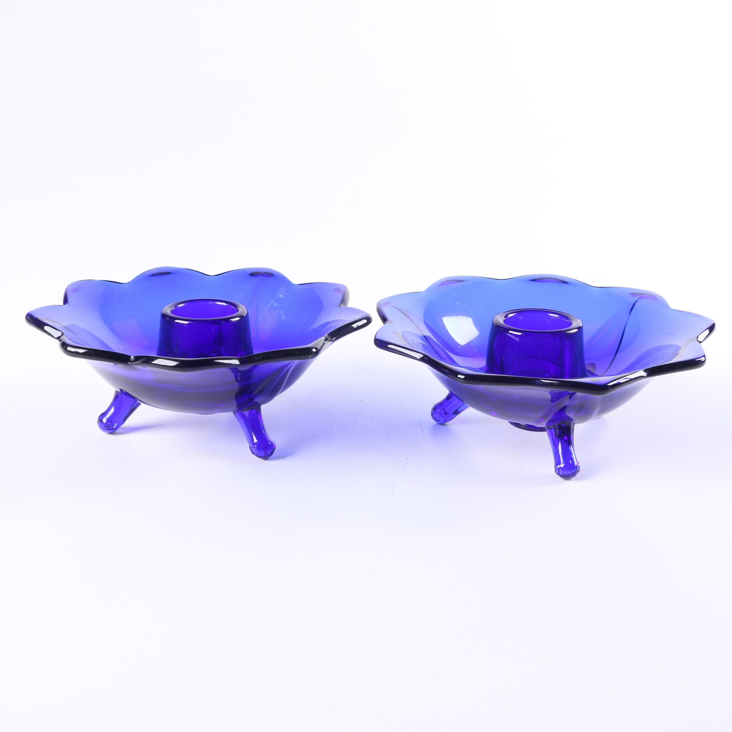Cobalt Blue Glass Candle Holders