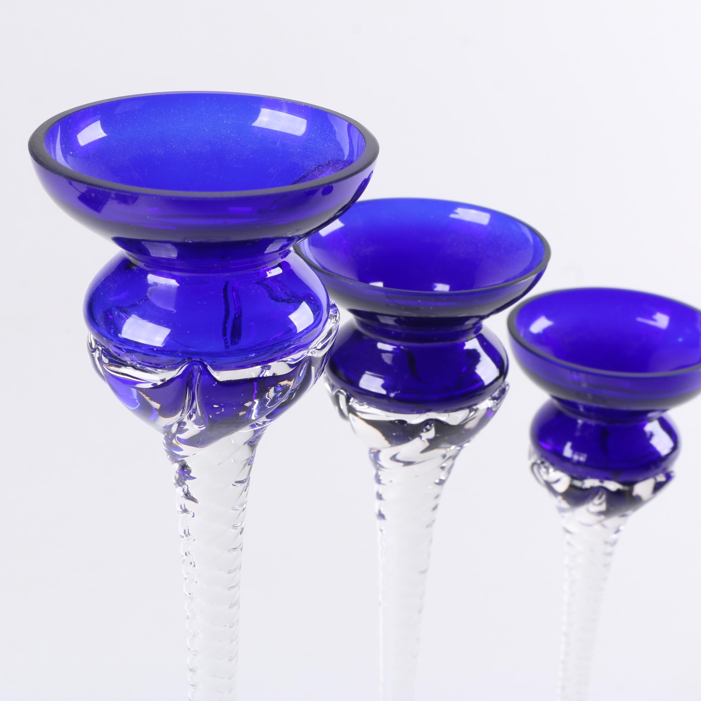Cobalt Blue Glass Candle Holders
