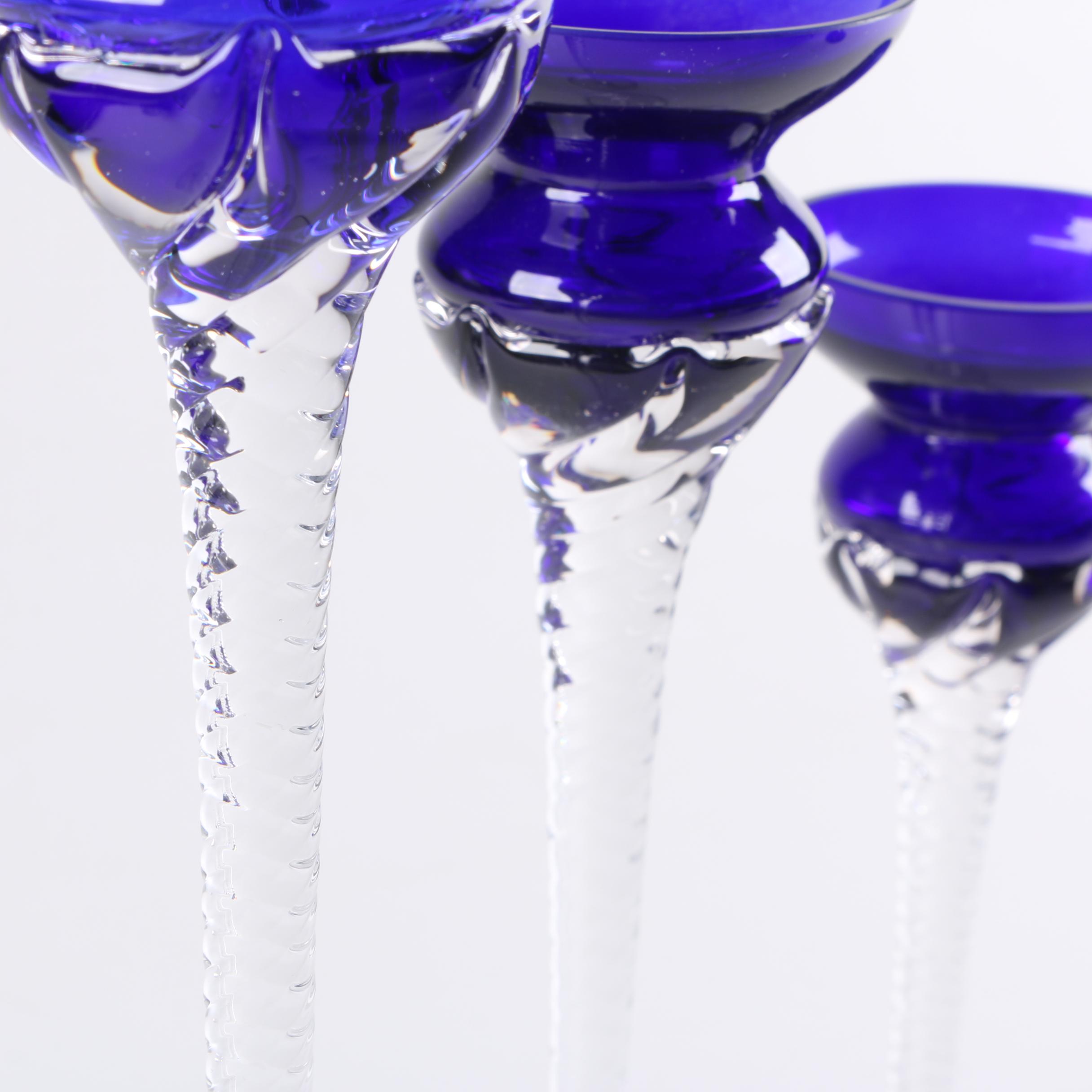 Cobalt Blue Glass Candle Holders
