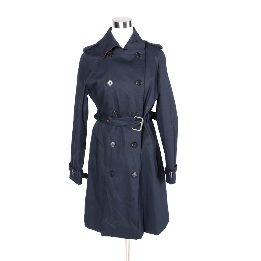 Women's Hunter Navy Blue Double-Breasted Trench Coat