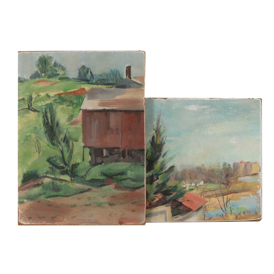 Pair of Grace Huntley Pugh Oil Paintings on Board of Landscapes