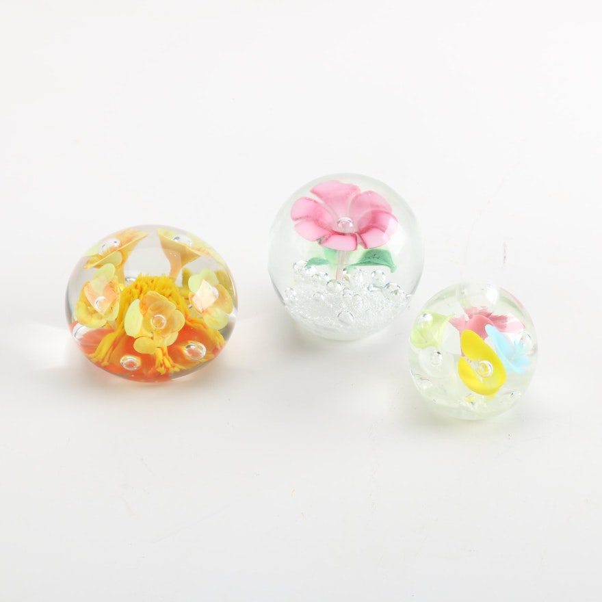 Vintage Handblown Glass Paperweights Including St. Clair