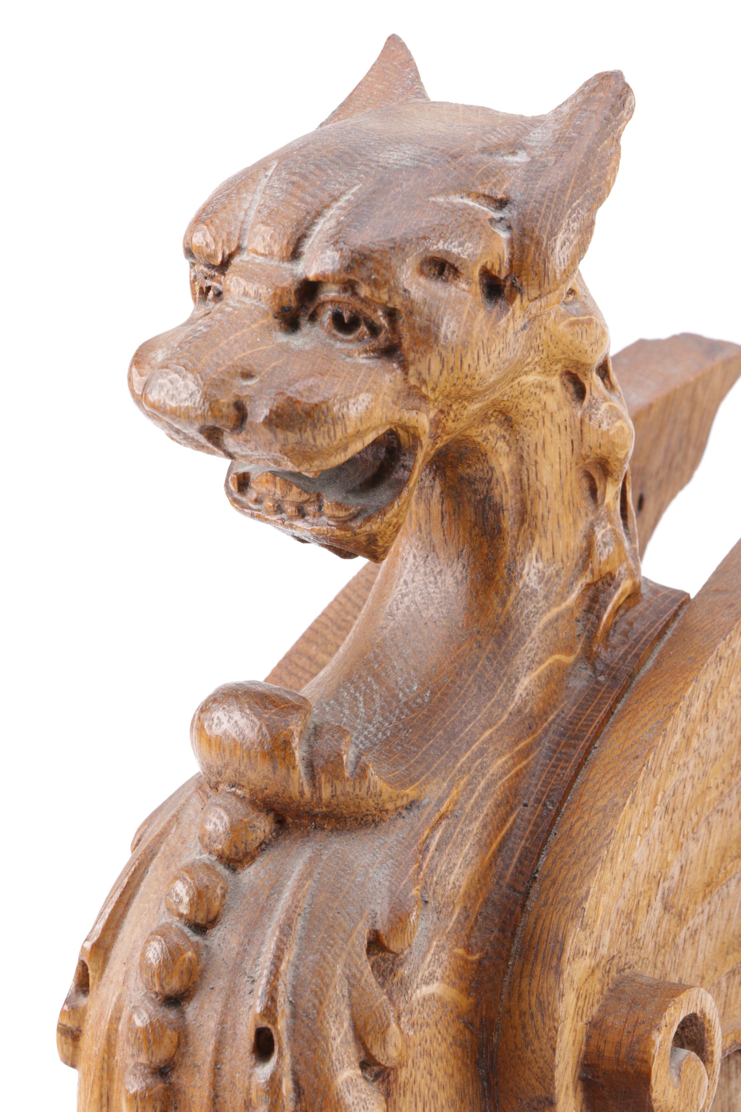 Pair of Antique Hand Carved Pecan Wood Winged Griffins