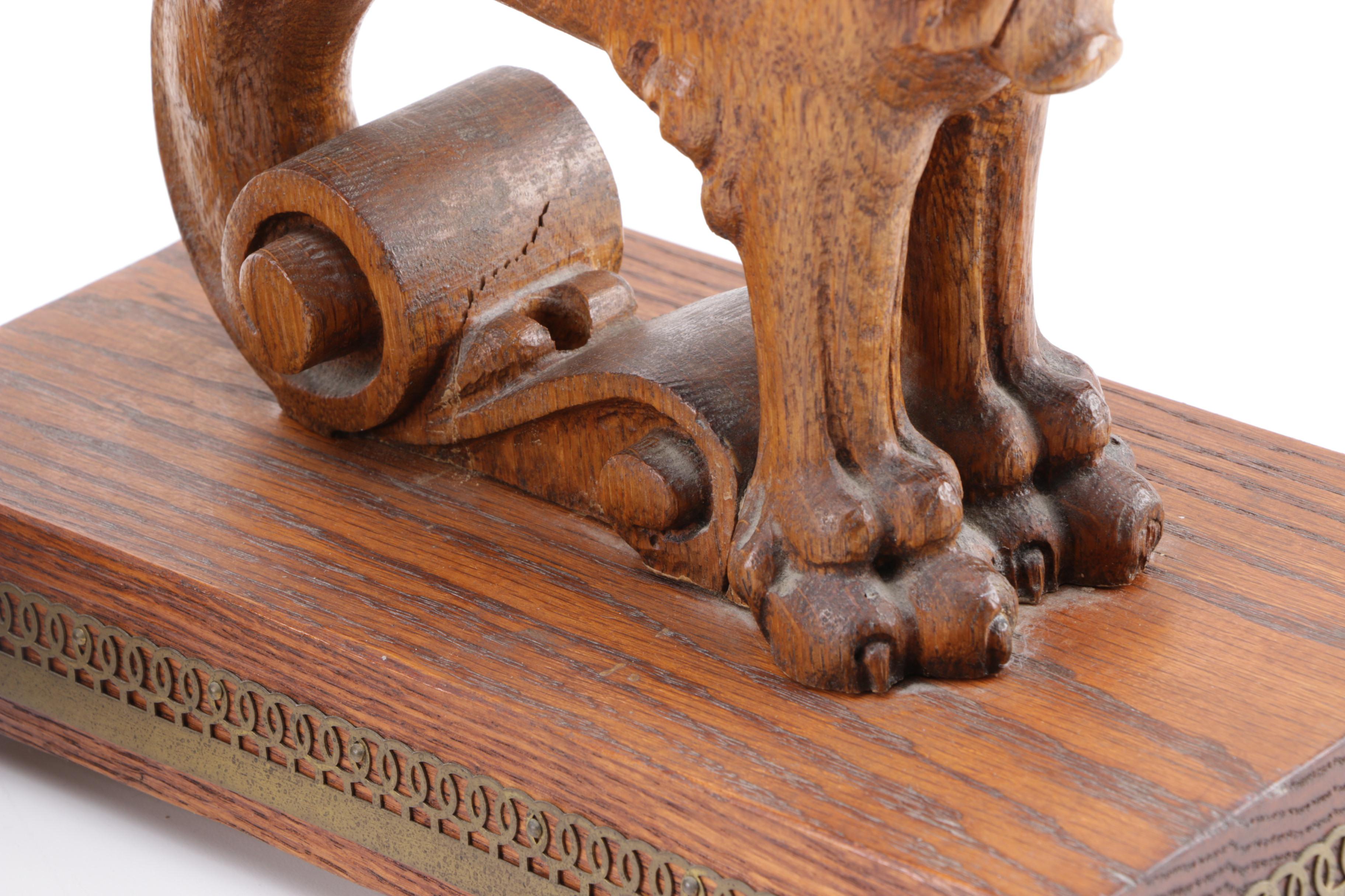 Pair of Antique Hand Carved Pecan Wood Winged Griffins