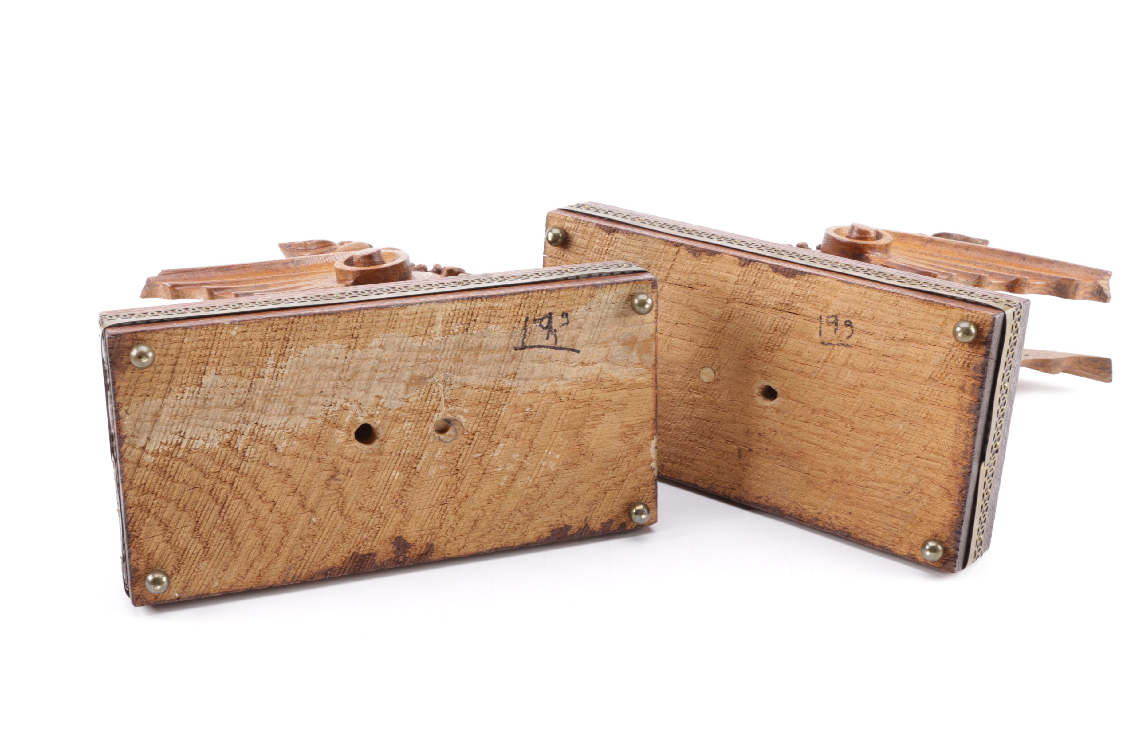 Pair of Antique Hand Carved Pecan Wood Winged Griffins