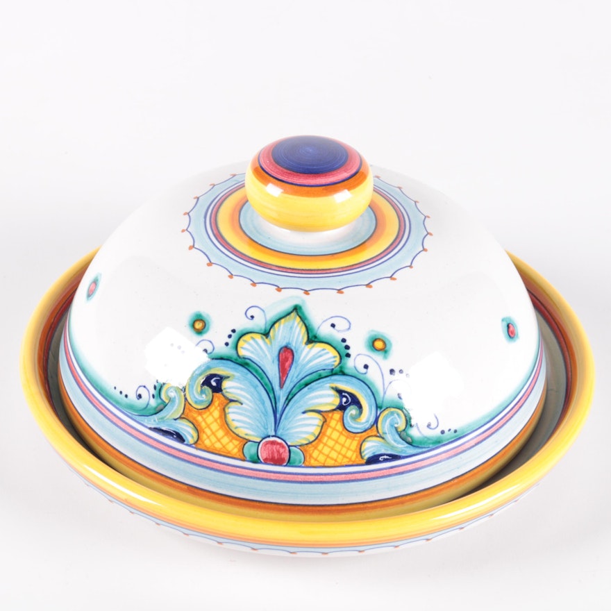 Fratelli Mari Deruta Ceramic Lidded Butter Dish