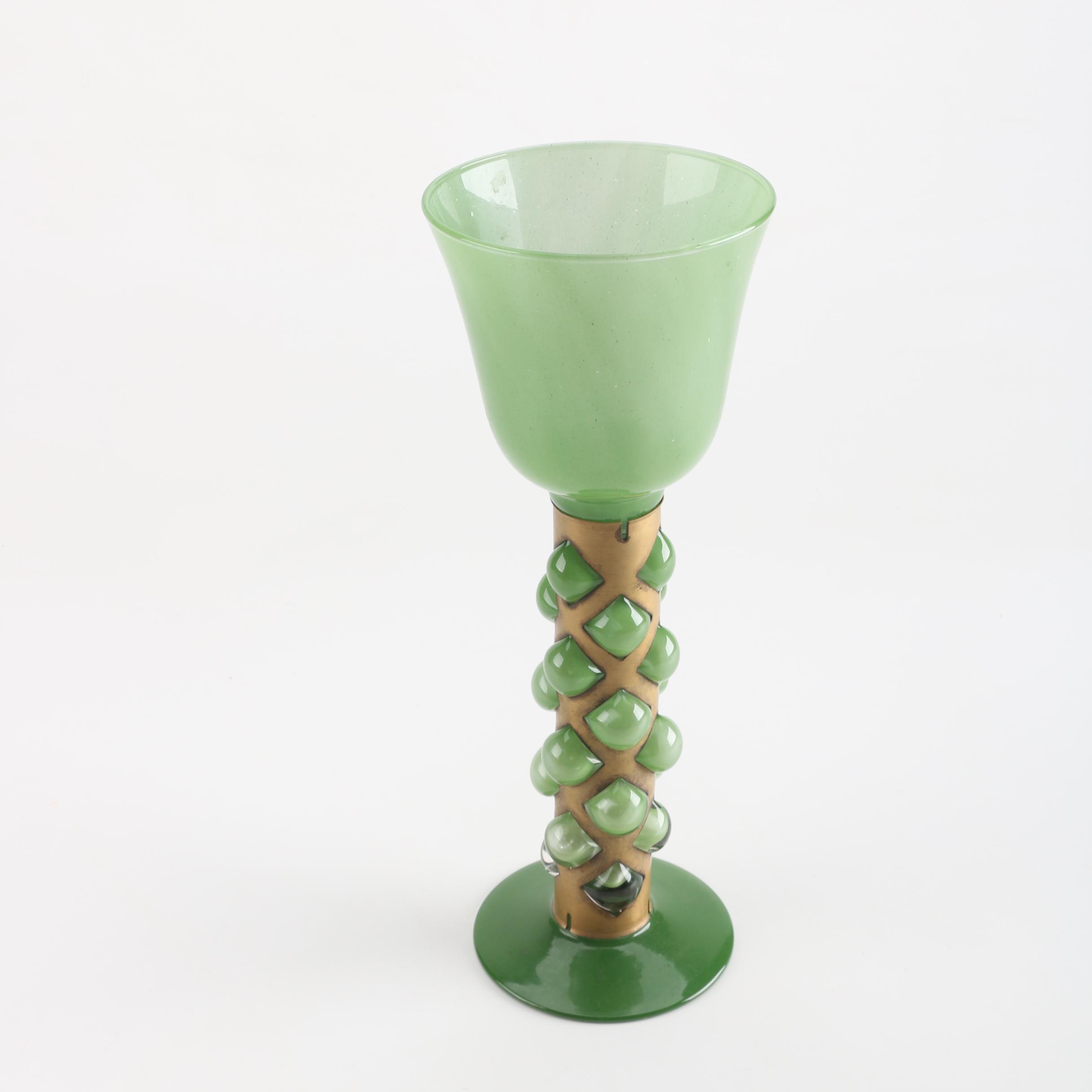 Vintage Substantial Blown Green Glass Goblet