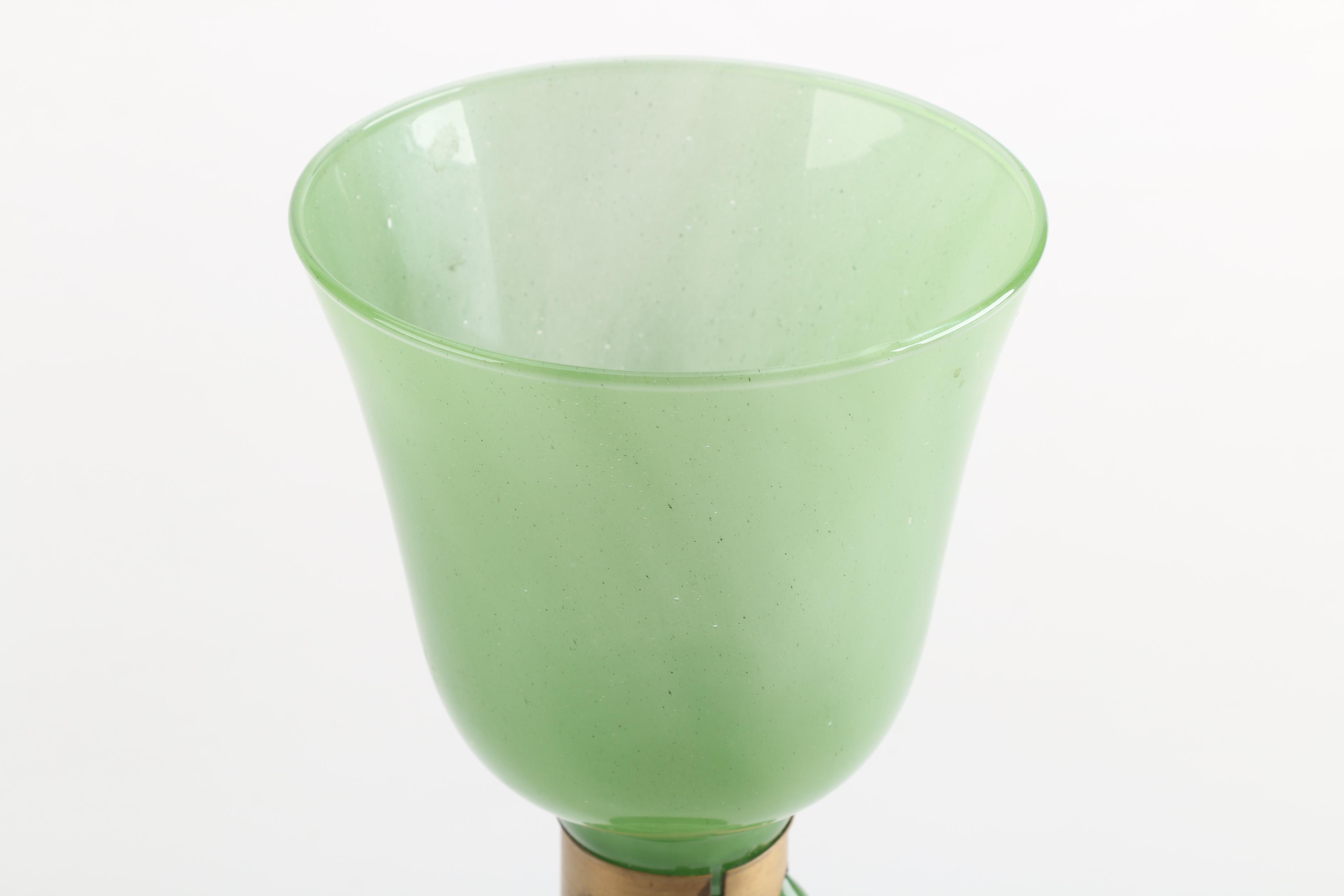 Vintage Substantial Blown Green Glass Goblet
