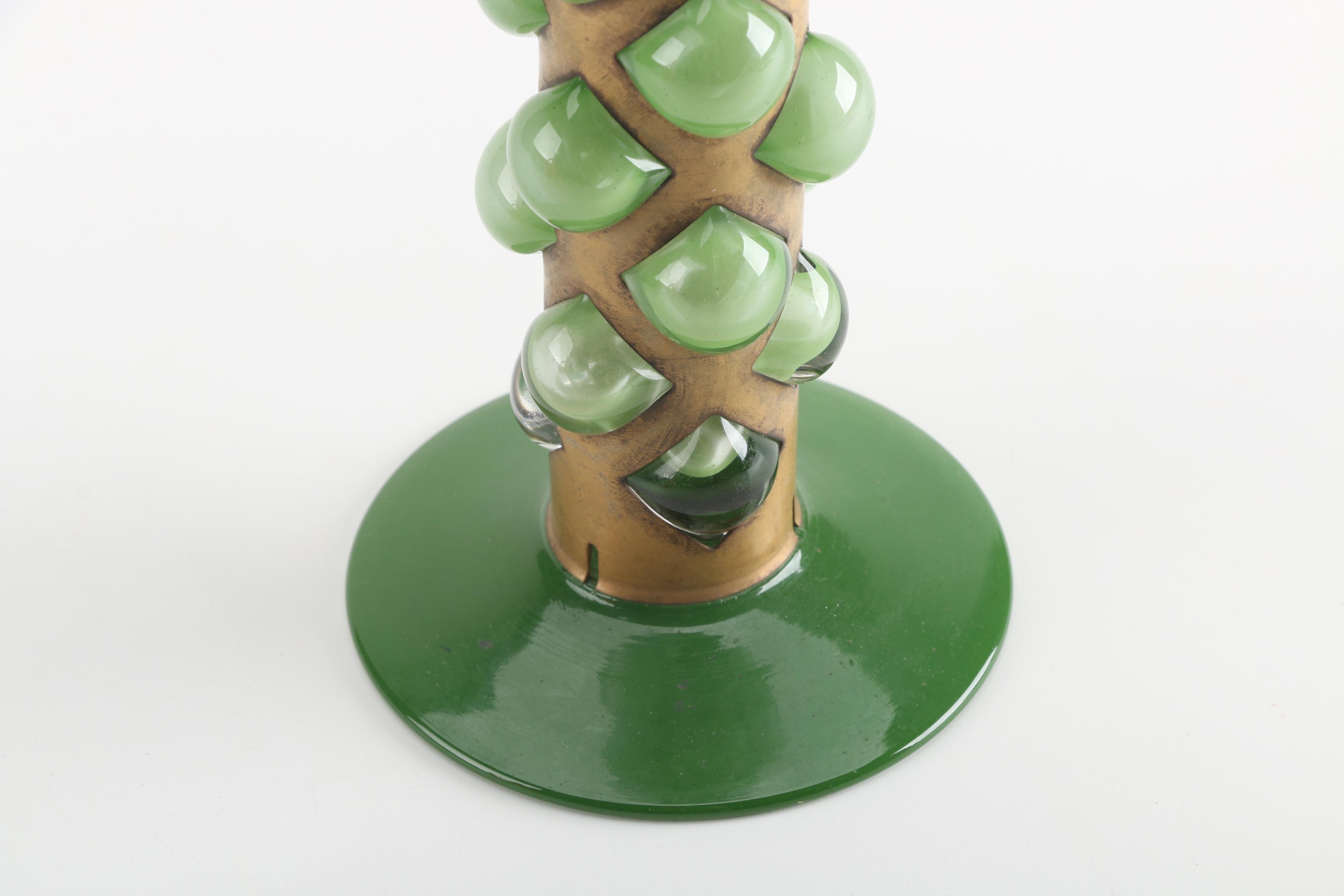 Vintage Substantial Blown Green Glass Goblet