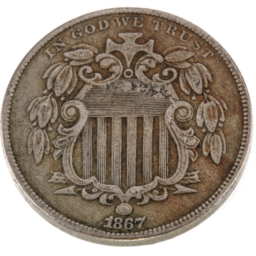 1867 U.S. Shield Nickel, No Rays Variety