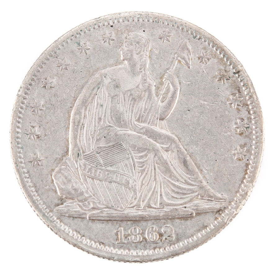 1862 Liberty Seated Silver Half Dollar