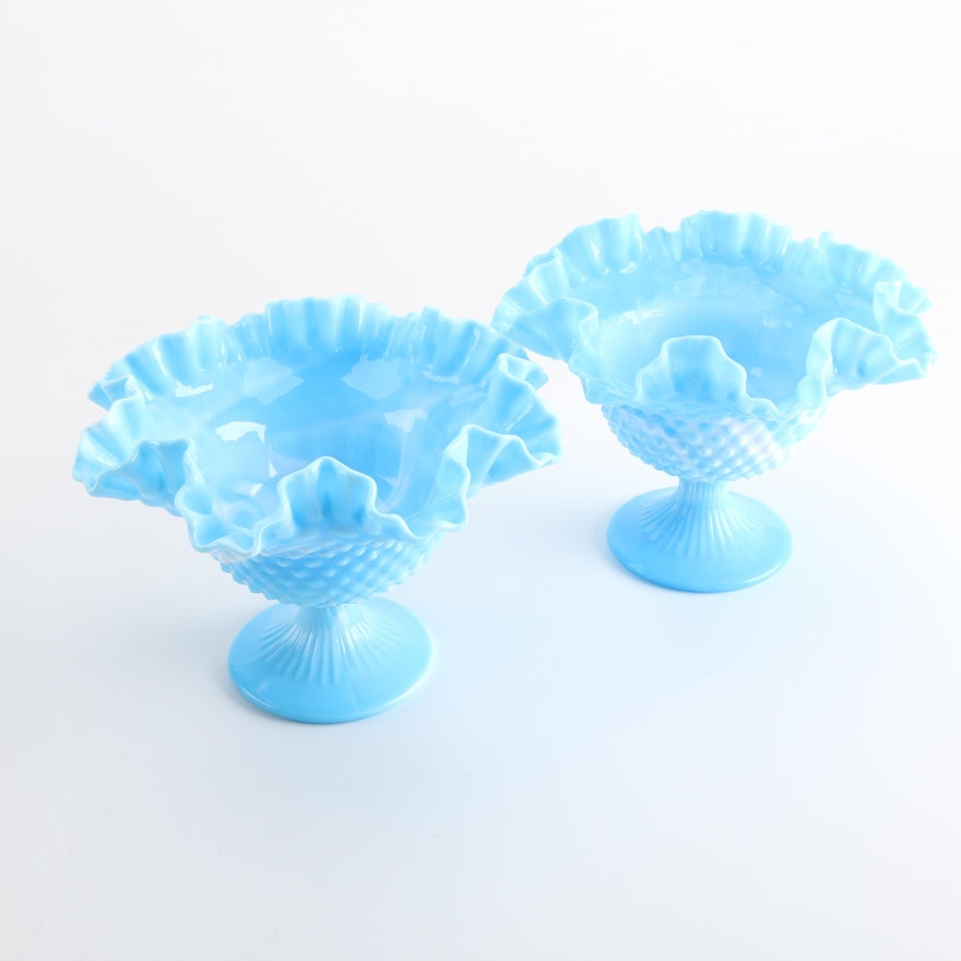 Fenton Style Blue Milk Glass Sherbet Dishes