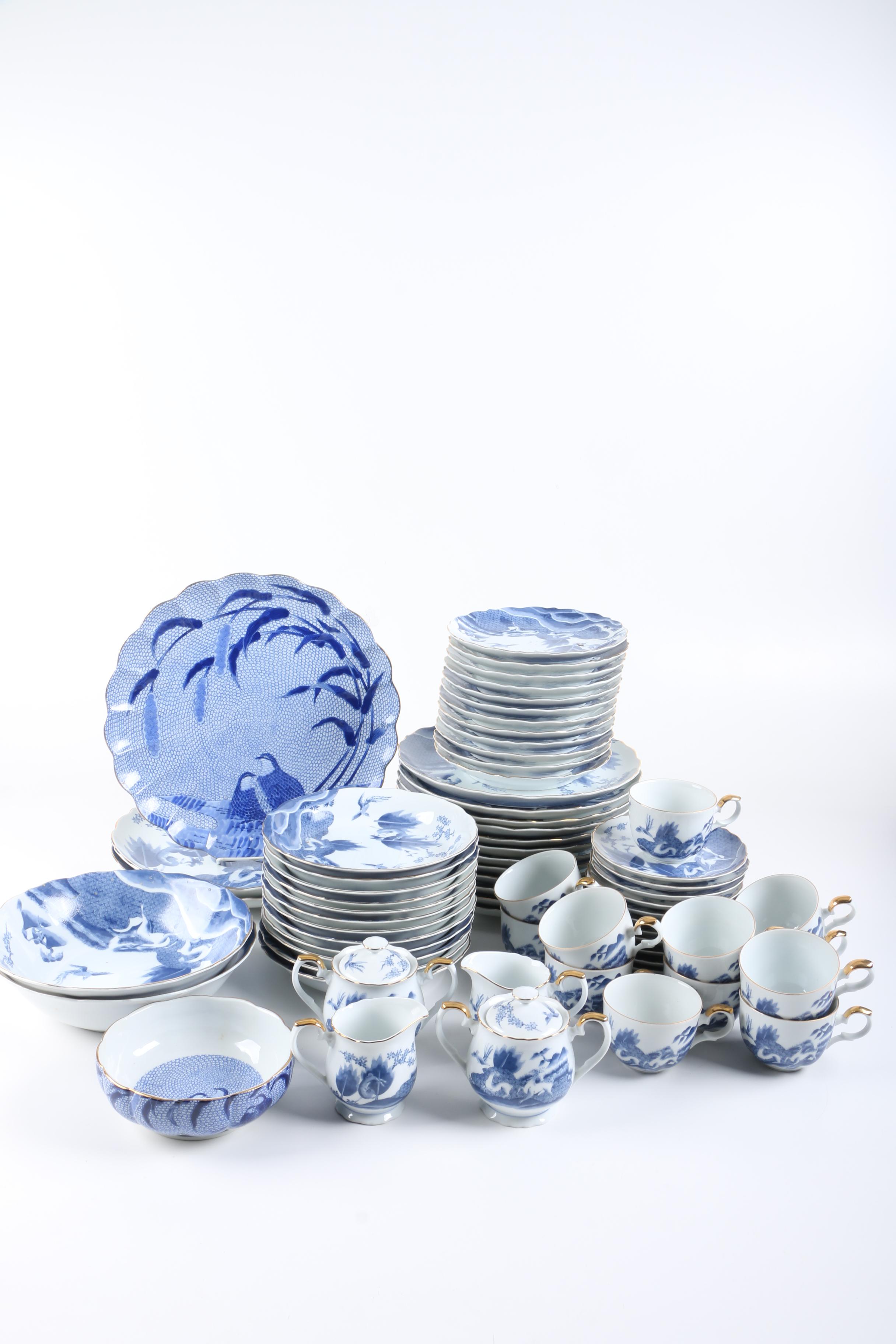 Arita Porcelain Tableware Including "Blue Chinese Quail"