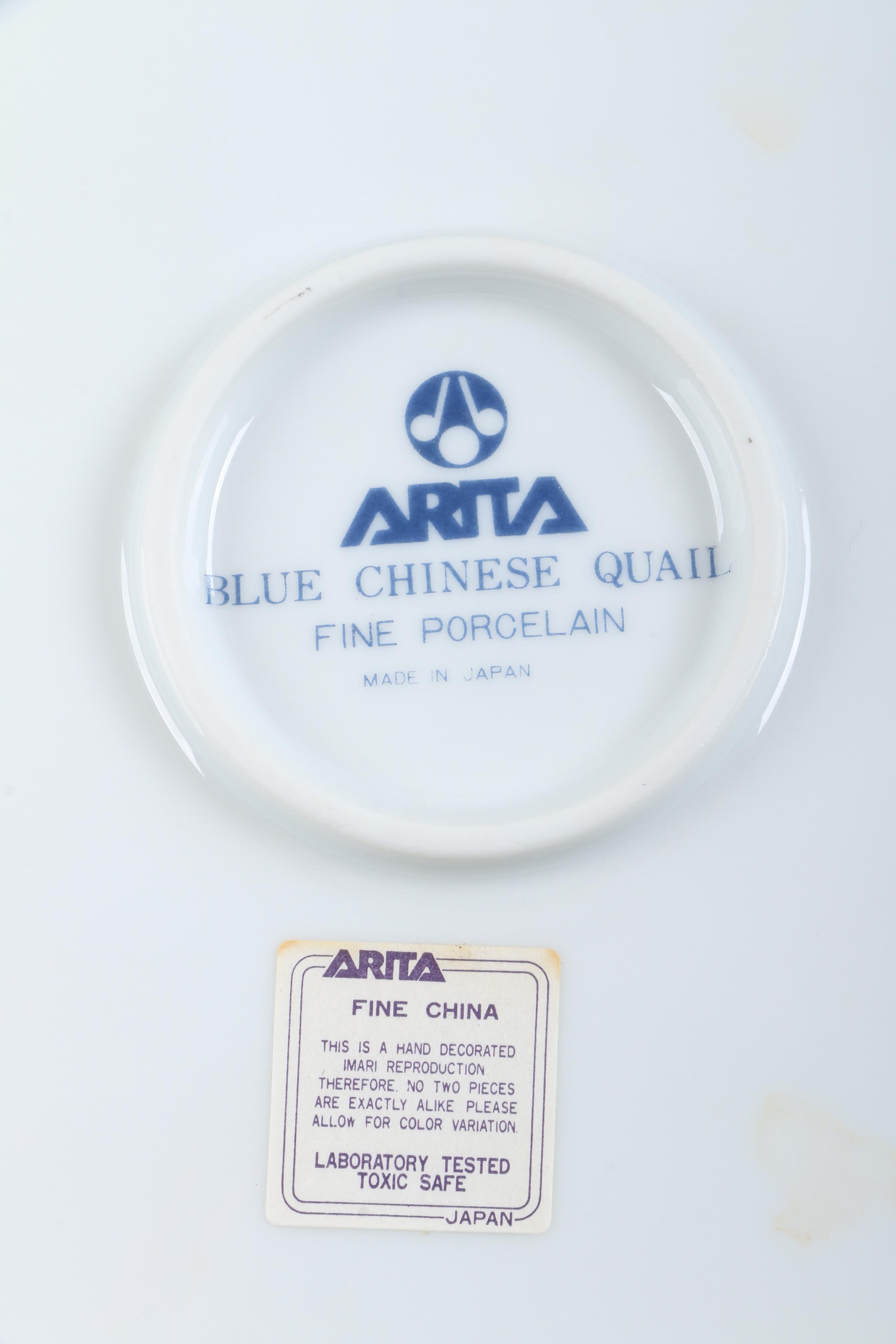 Arita Porcelain Tableware Including "Blue Chinese Quail"