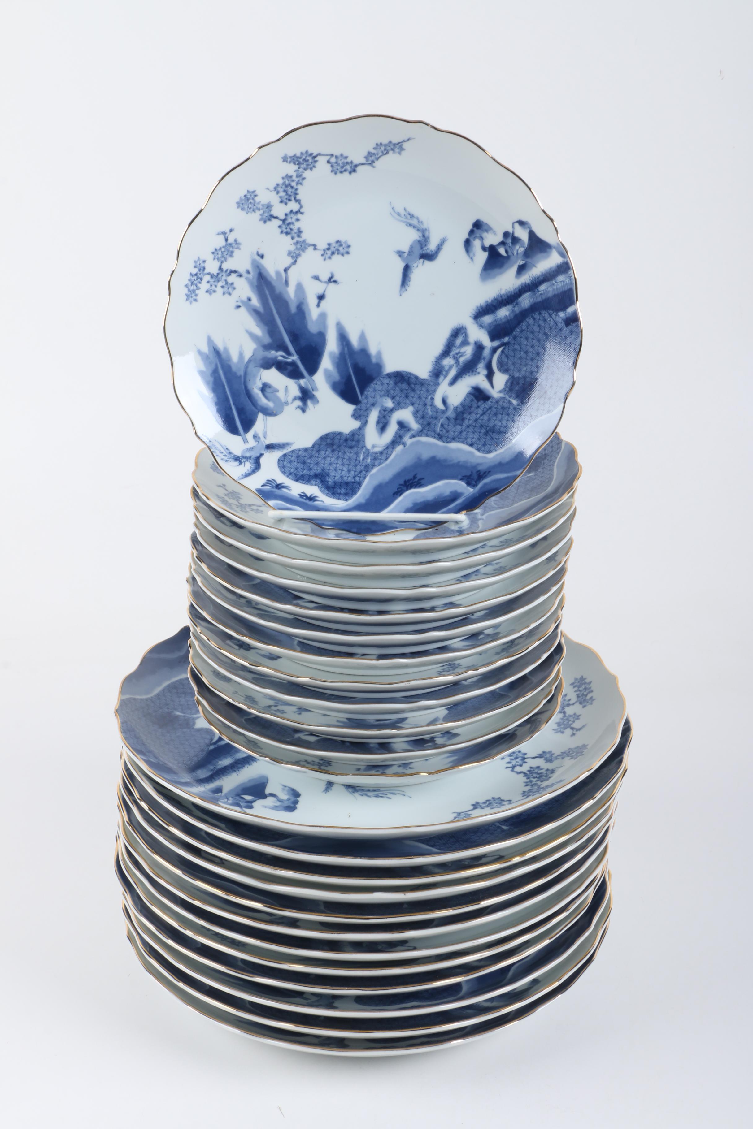 Arita Porcelain Tableware Including "Blue Chinese Quail"
