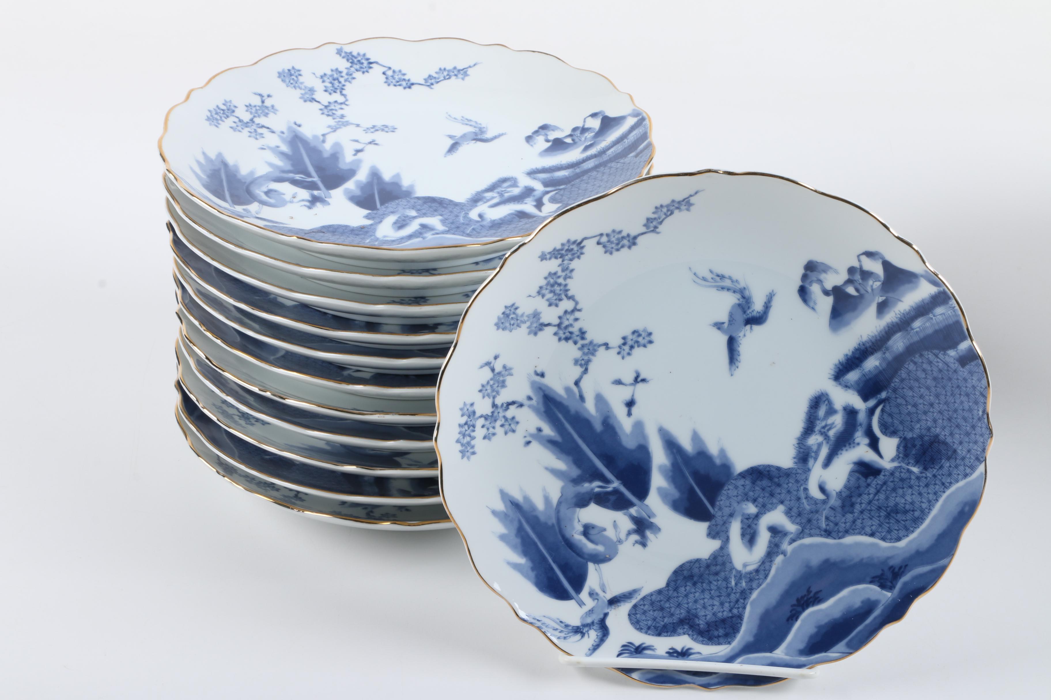 Arita Porcelain Tableware Including "Blue Chinese Quail"