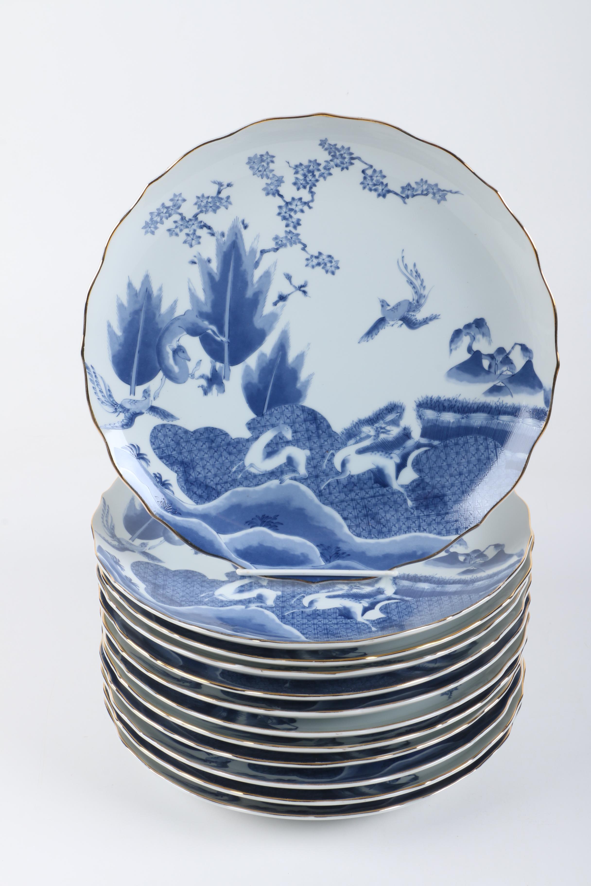 Arita Porcelain Tableware Including "Blue Chinese Quail"