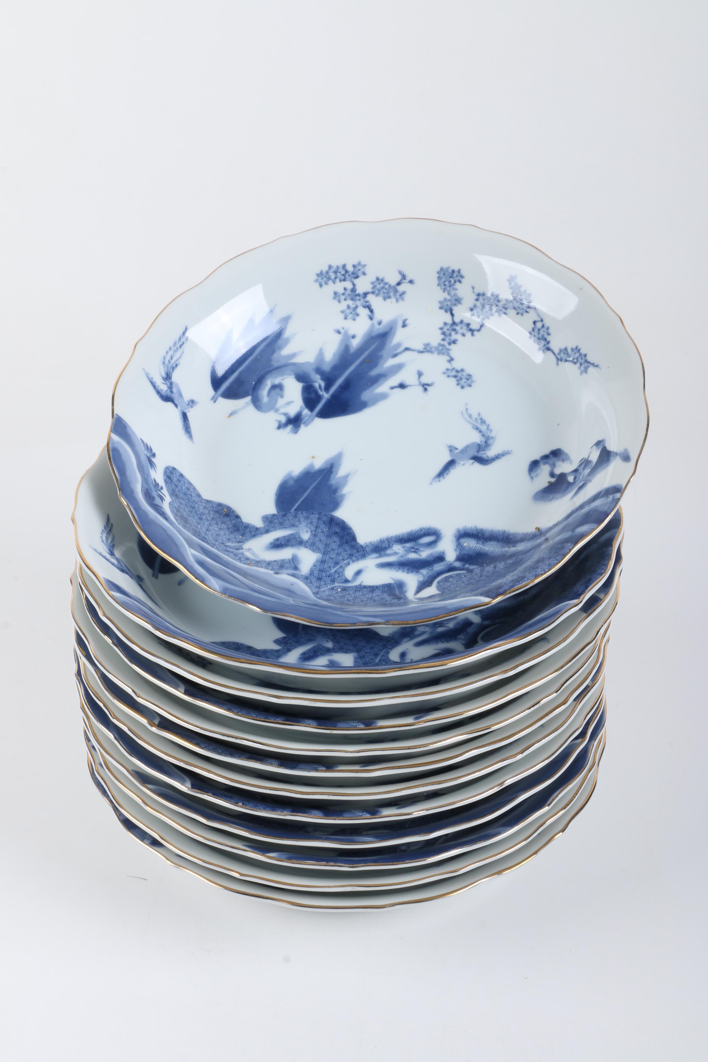 Arita Porcelain Tableware Including "Blue Chinese Quail"