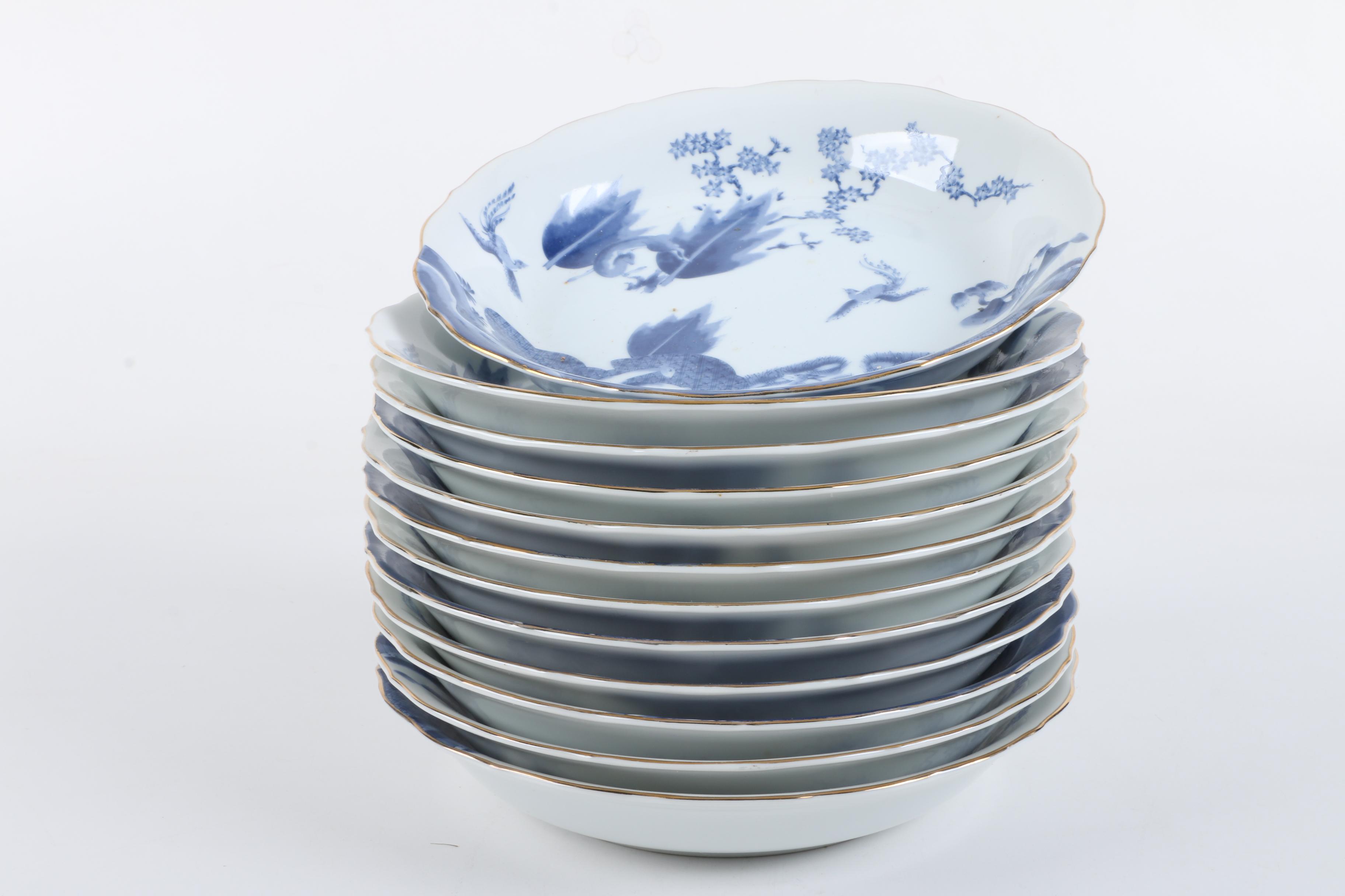 Arita Porcelain Tableware Including "Blue Chinese Quail"