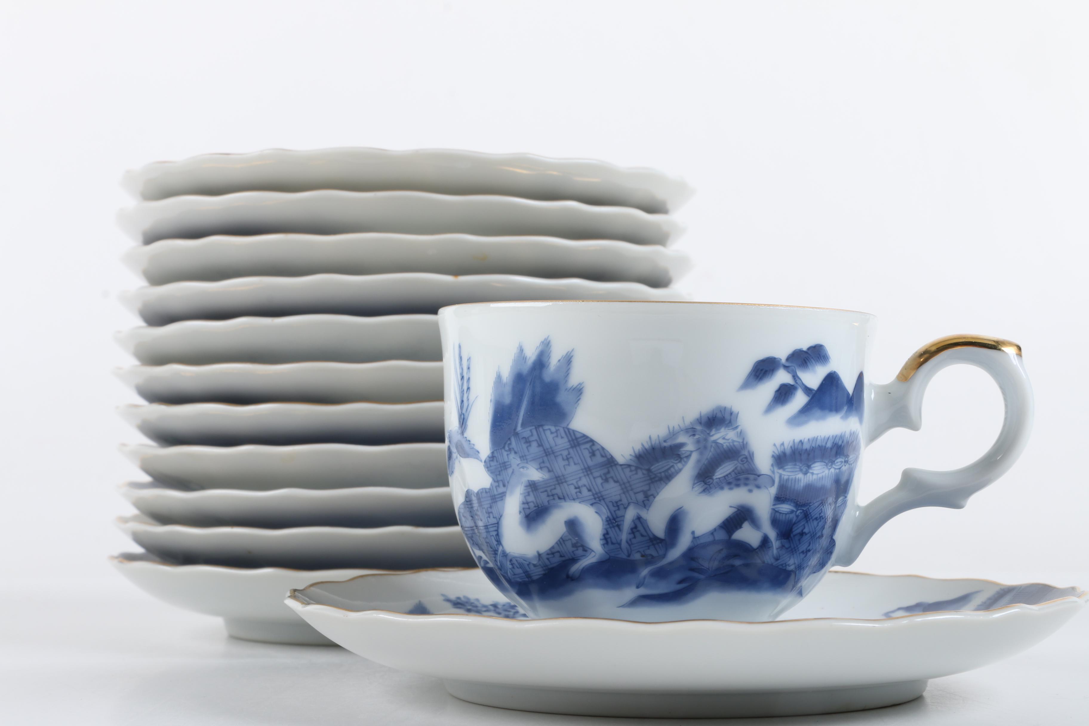 Arita Porcelain Tableware Including "Blue Chinese Quail"