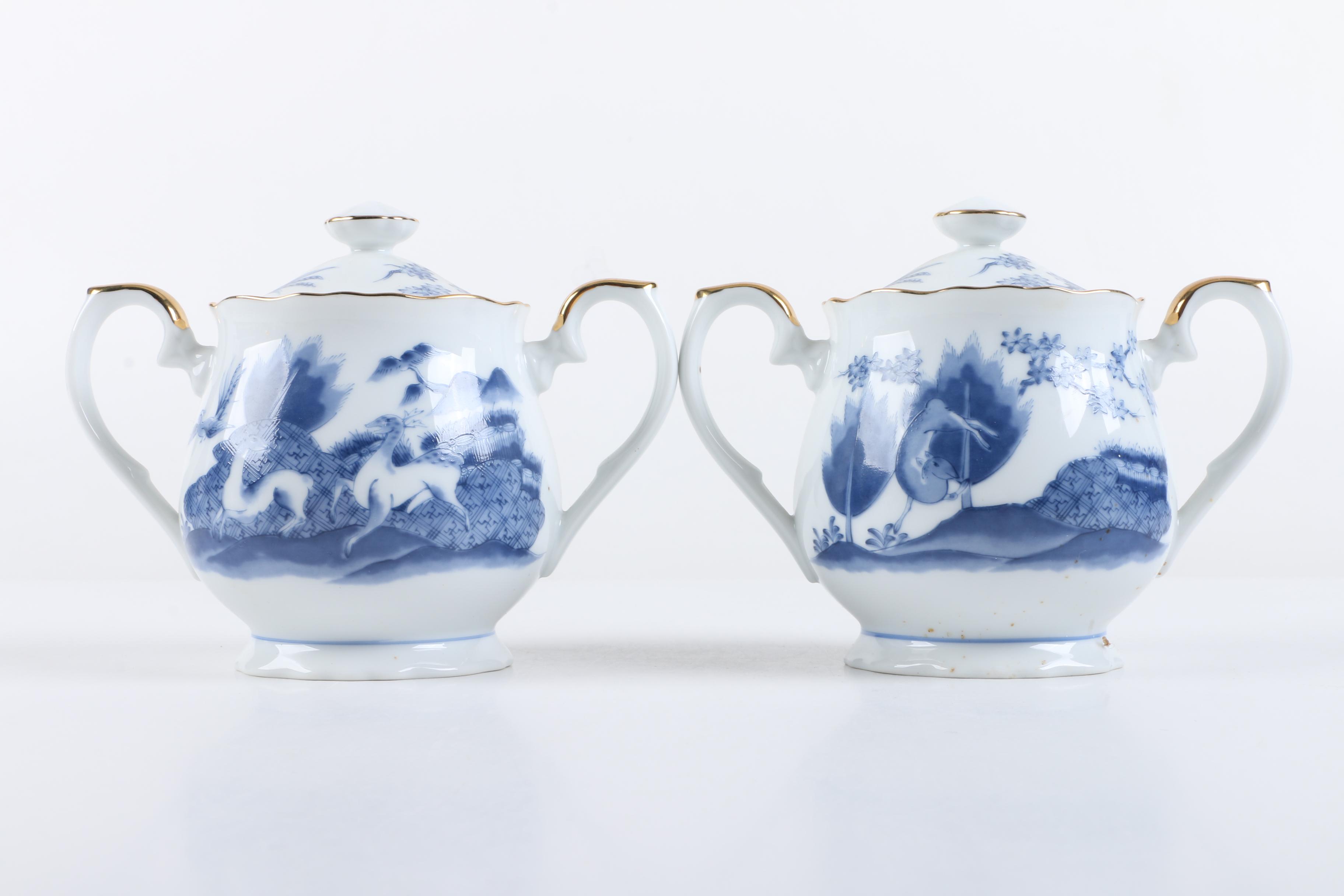 Arita Porcelain Tableware Including "Blue Chinese Quail"