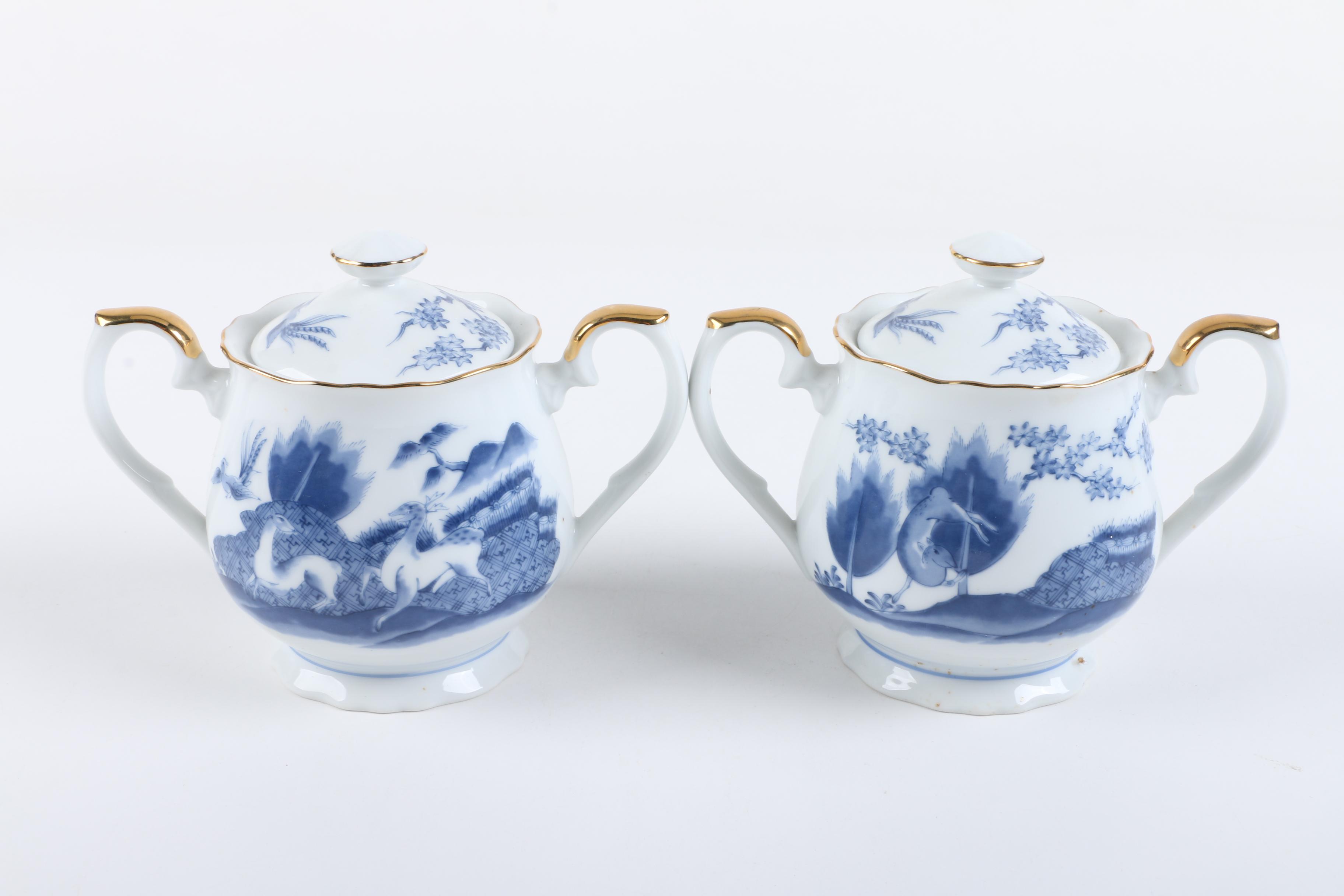 Arita Porcelain Tableware Including "Blue Chinese Quail"