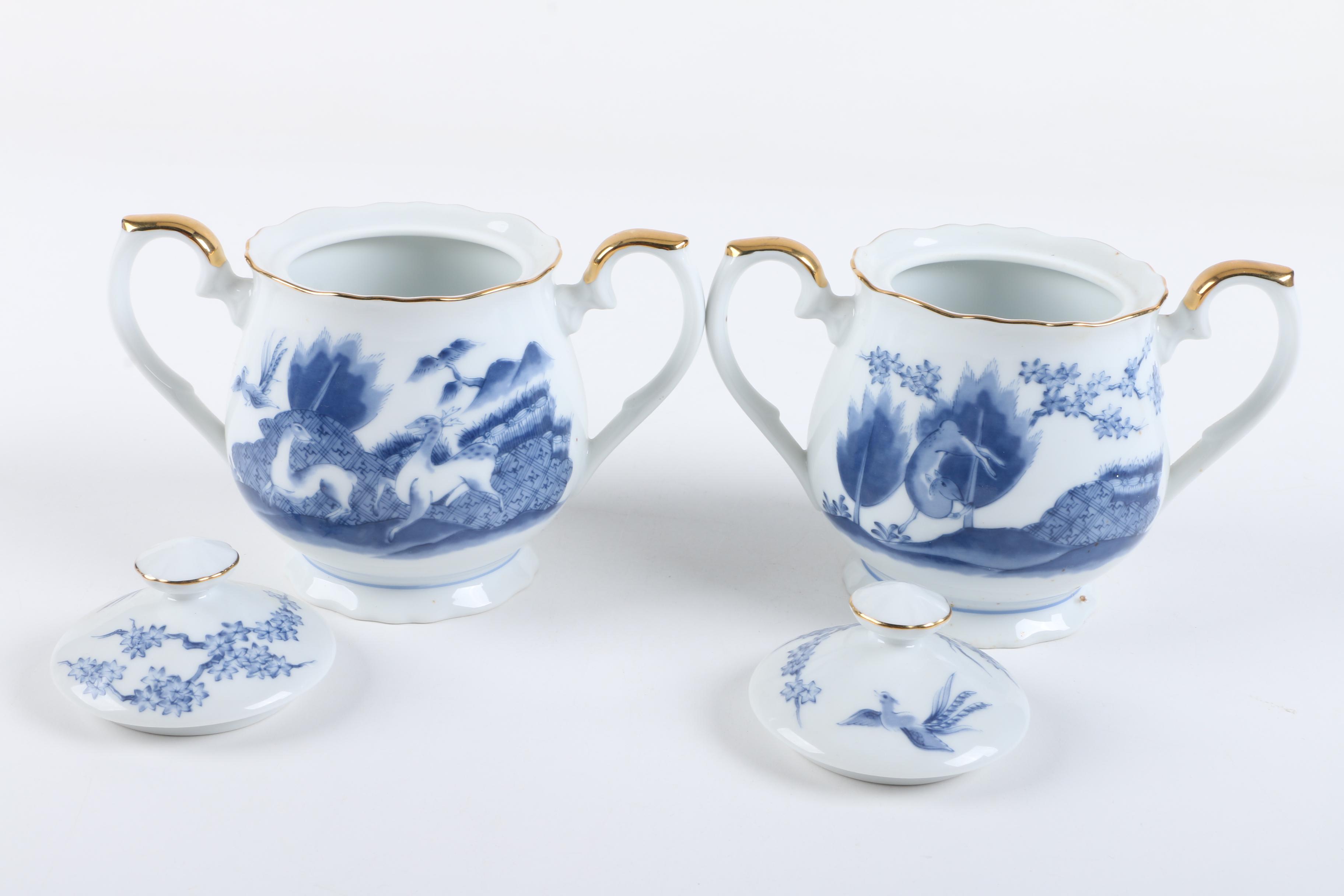 Arita Porcelain Tableware Including "Blue Chinese Quail"