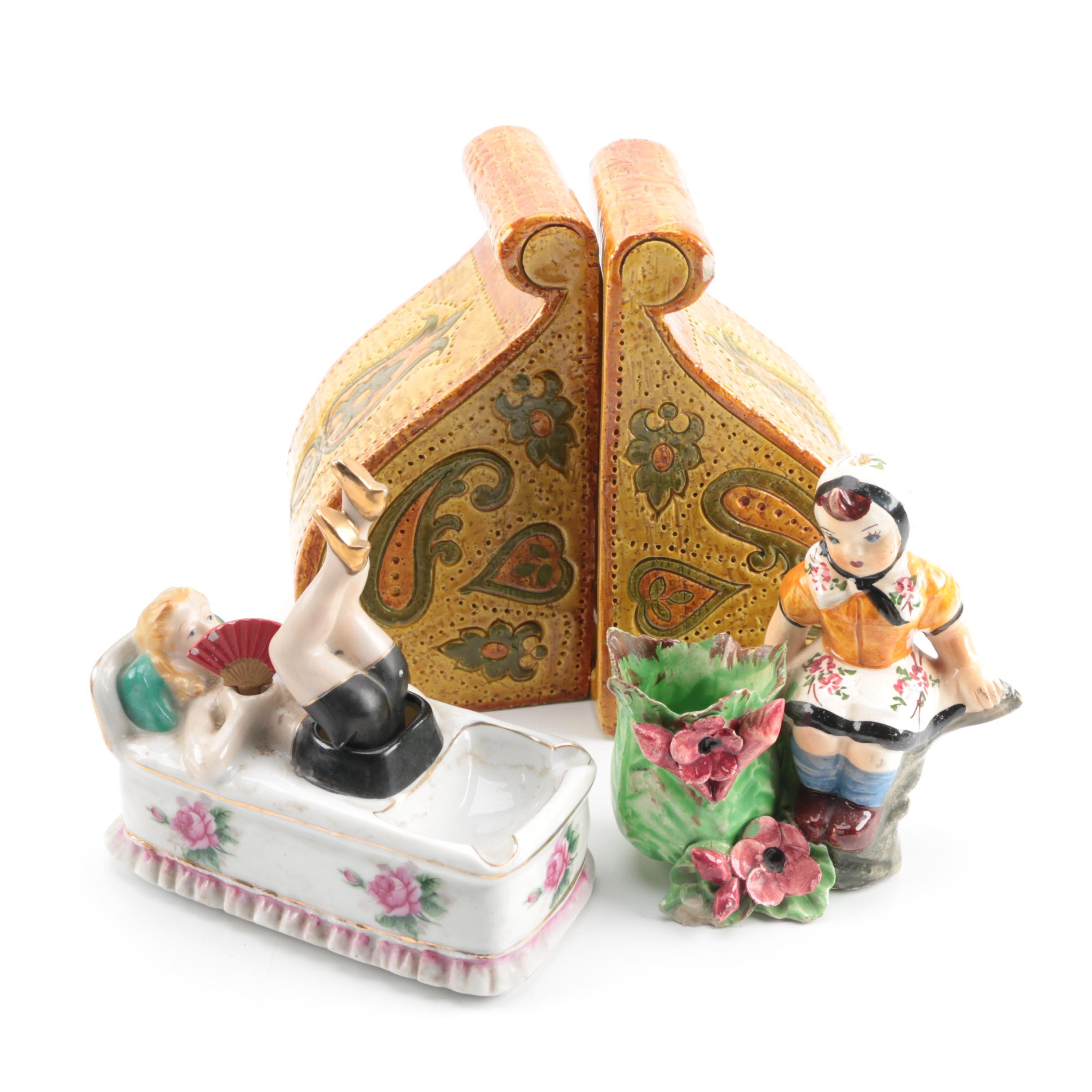 Rosenthal Netter Bookends, Figural Ash Receiver and Figurine