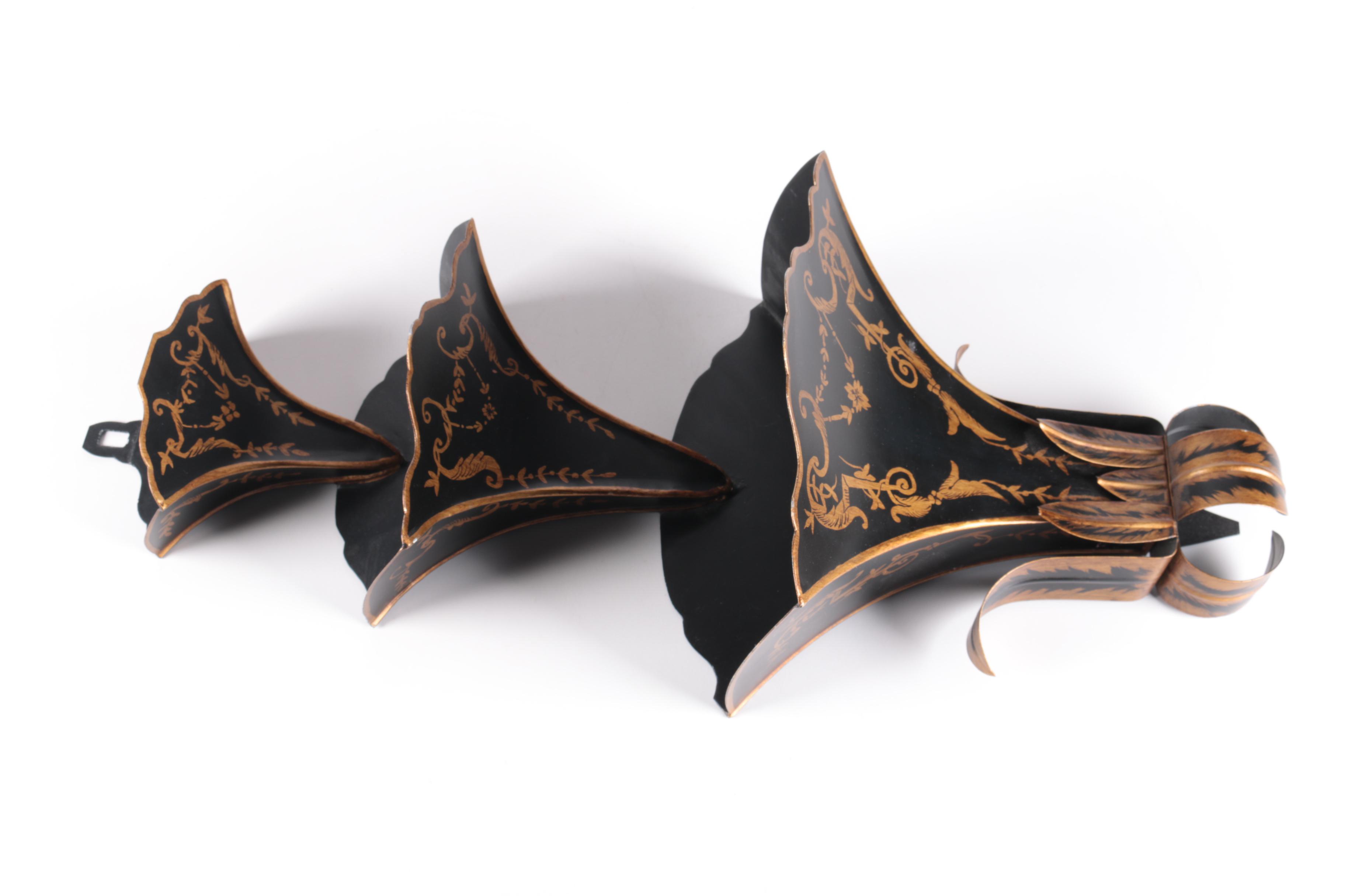 French Tole Style Triple Metal Wall Pocket