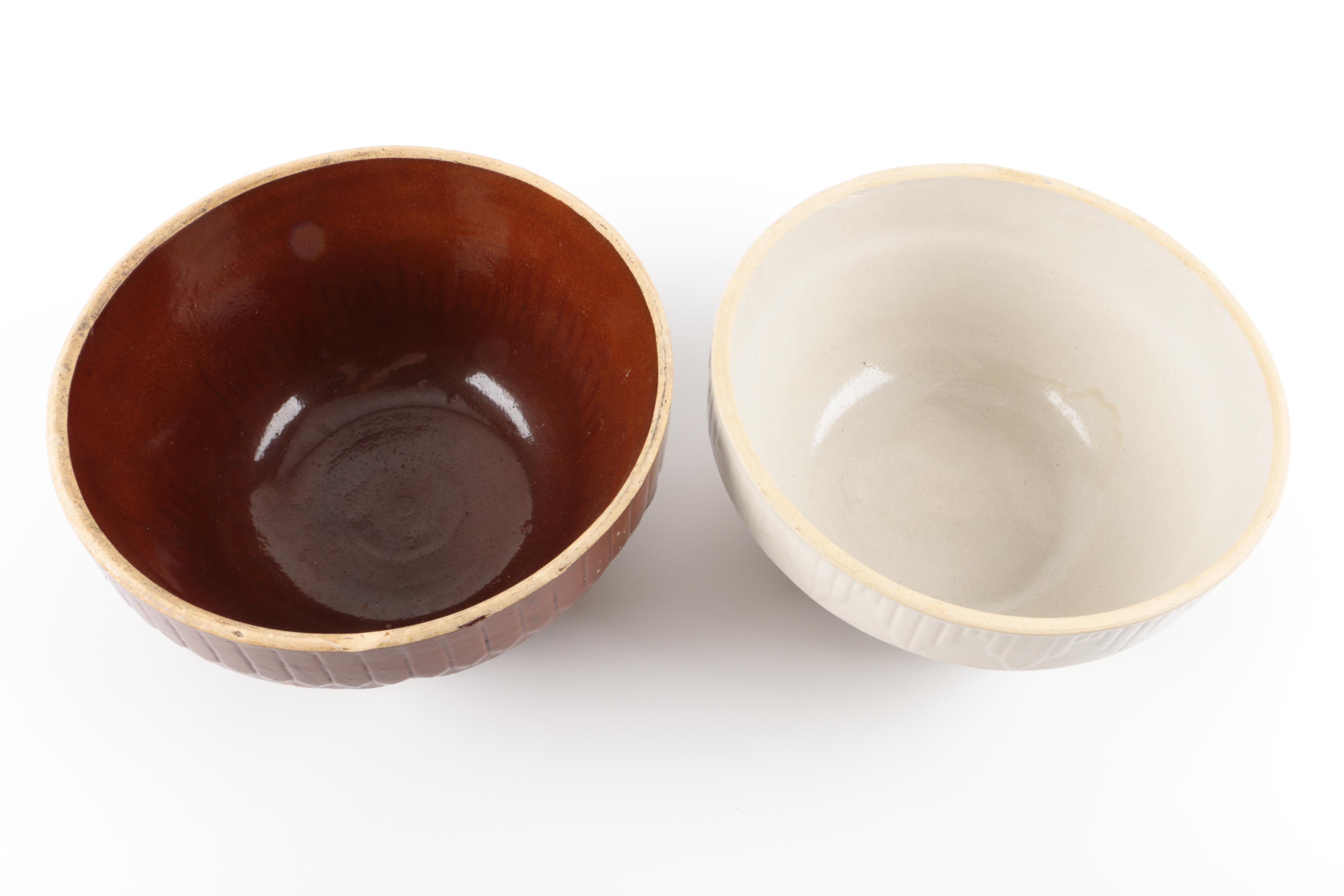 Vintage Ruckell's "Picket Fence" Stoneware Mixing Bowls