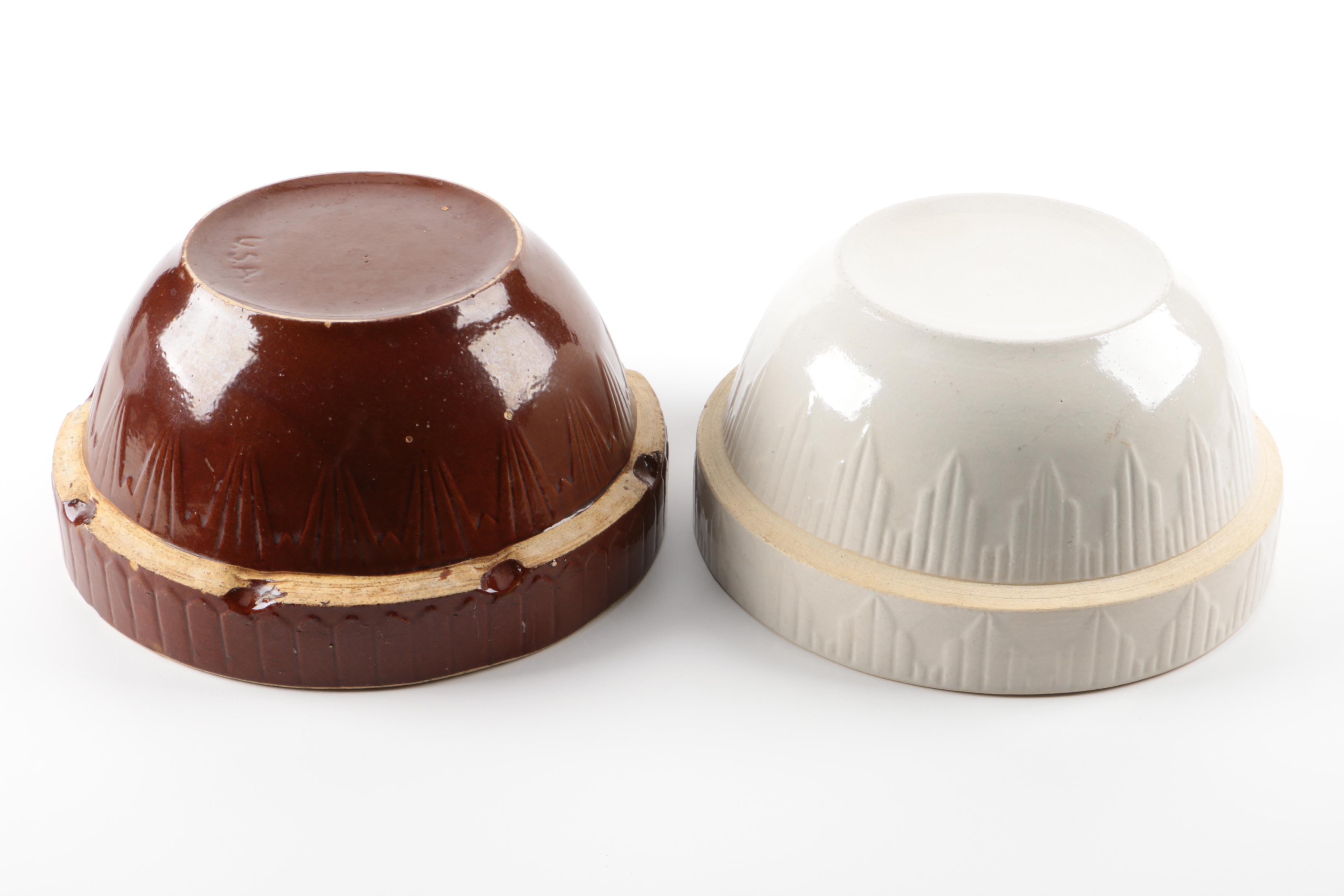 Vintage Ruckell's "Picket Fence" Stoneware Mixing Bowls