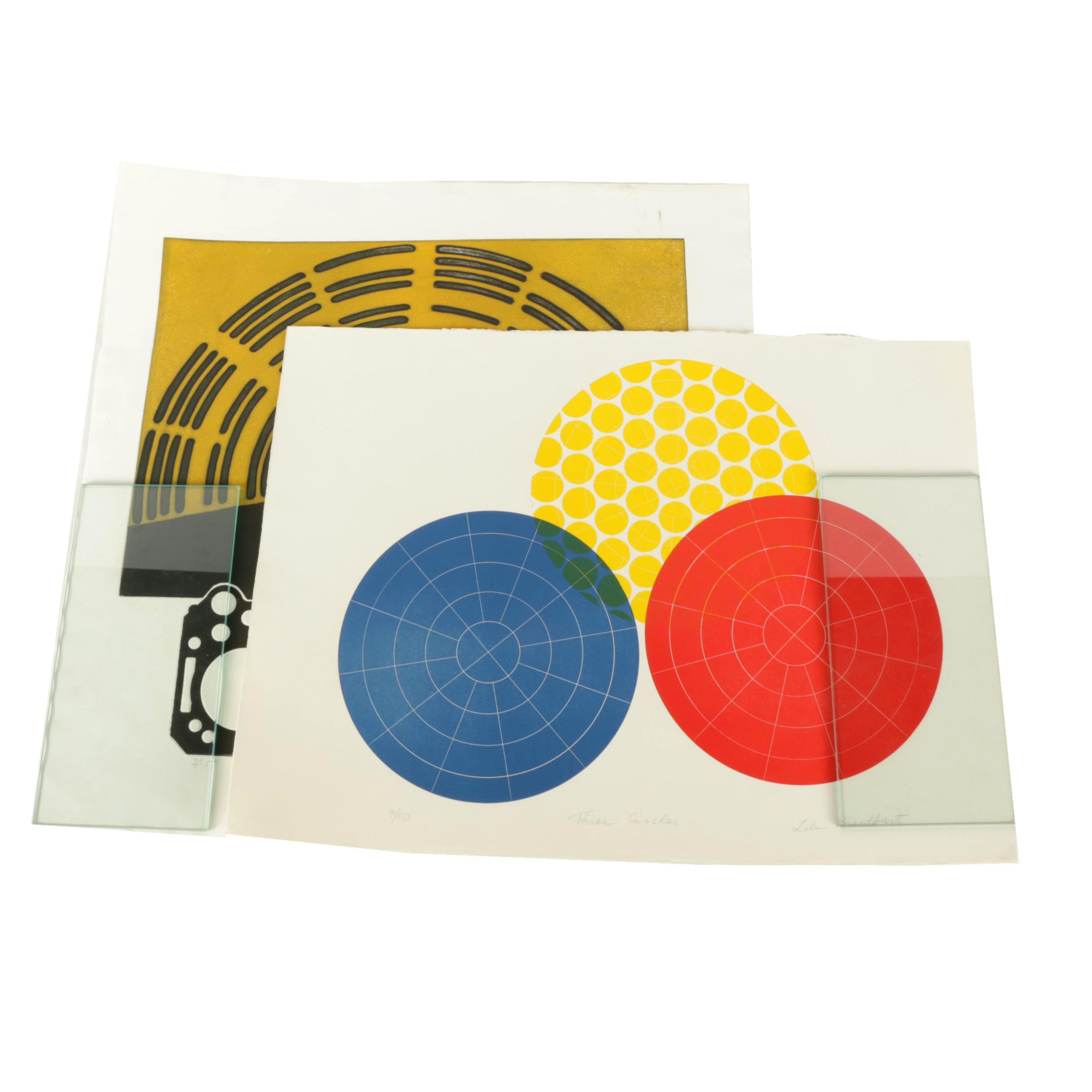 Lola Breidbart Limited Edition Etchings "Three Circles" and "Equilibrium"