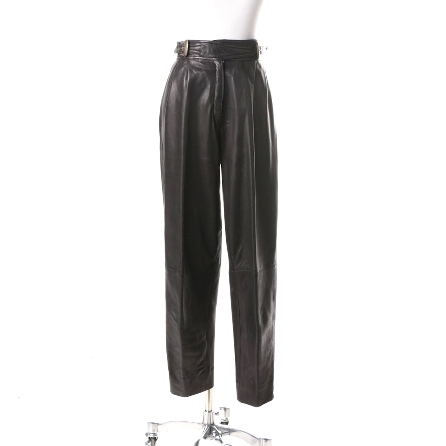 1980s Vintage Marc Laurent Black Leather High Waist Pants