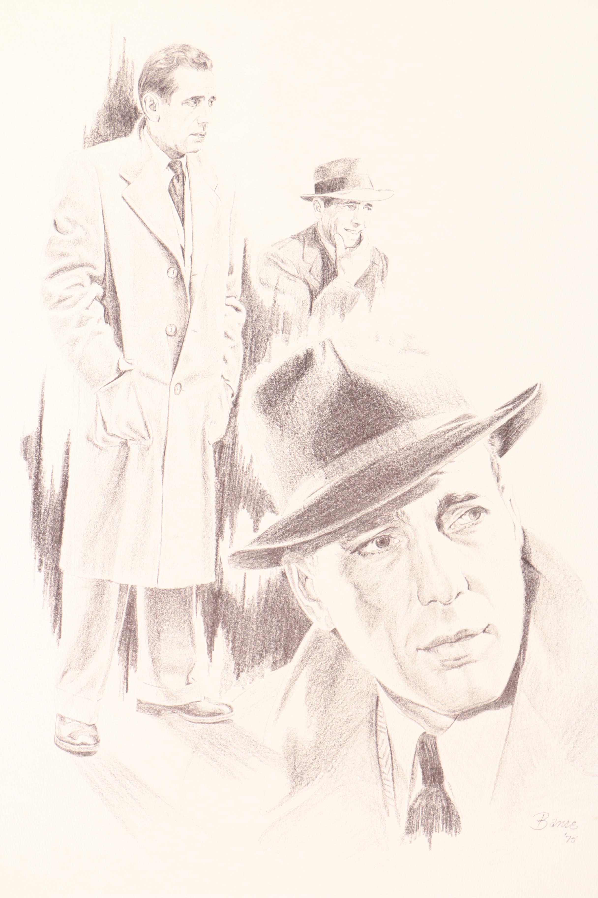 Vintage Half Tone Prints Drawings of Marilyn Monroe and Humphrey Bogart