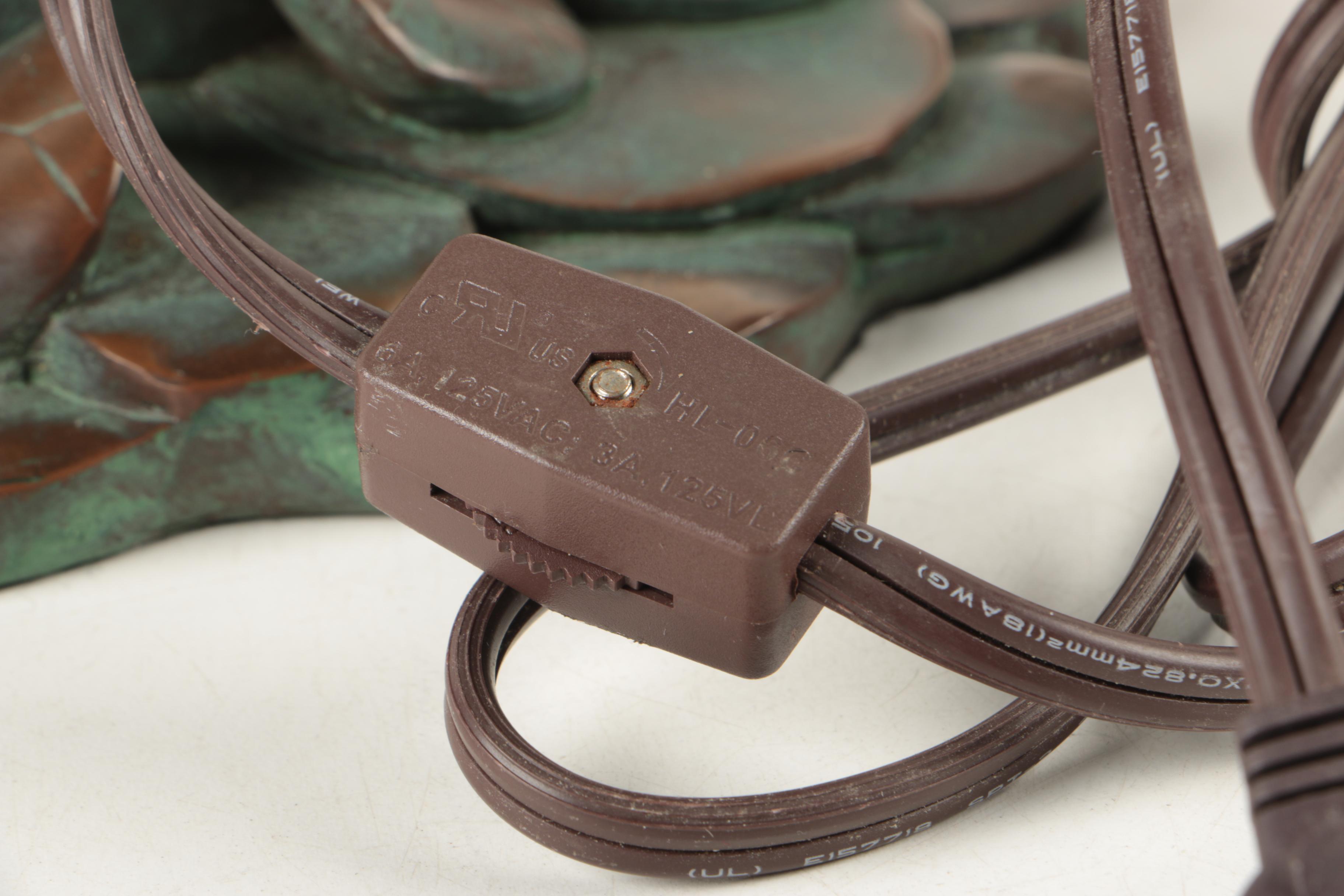 Tiffany Reproduction Bronze Tone Table Lamp With Slag Glass Shade