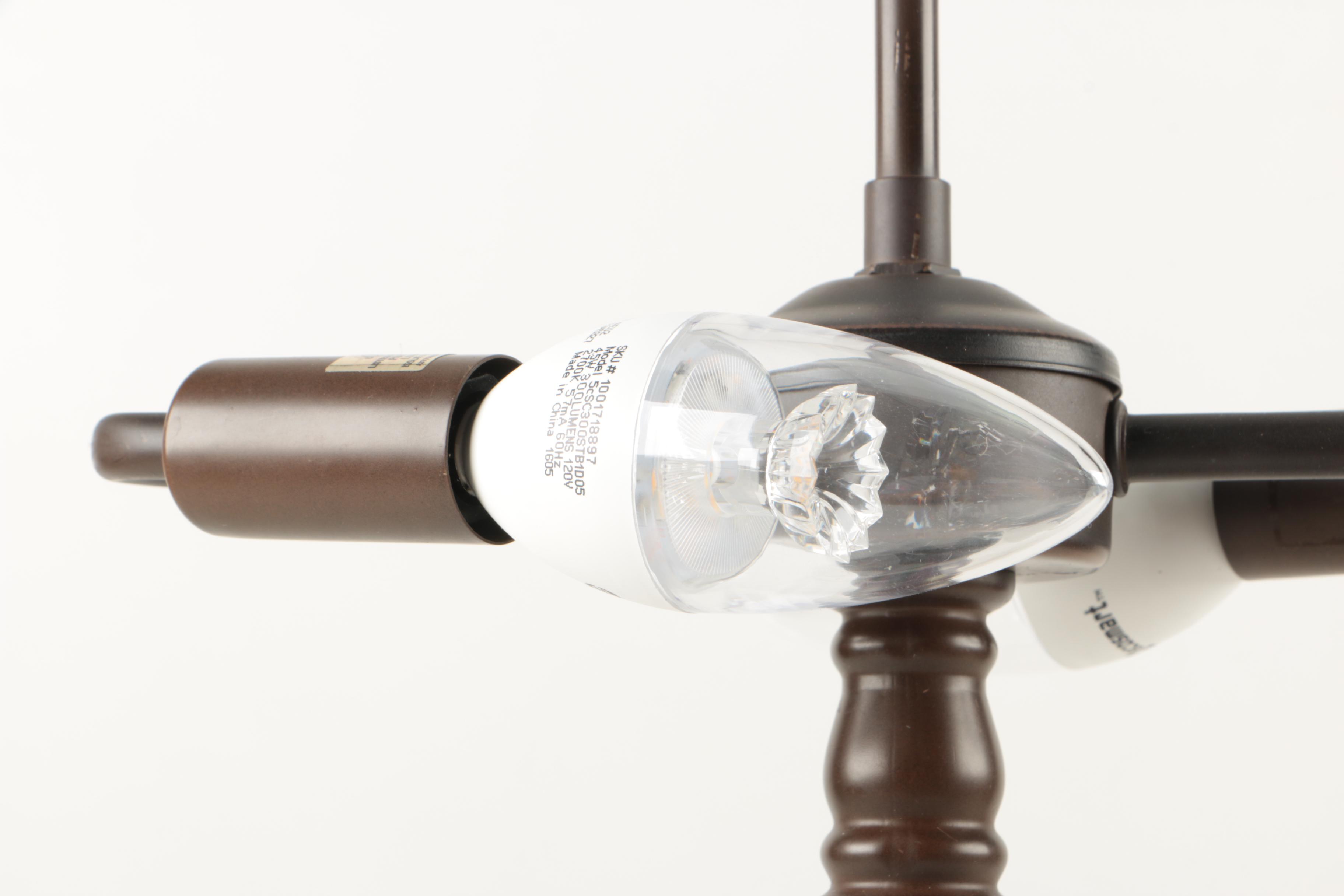 Tiffany Reproduction Bronze Tone Table Lamp With Slag Glass Shade