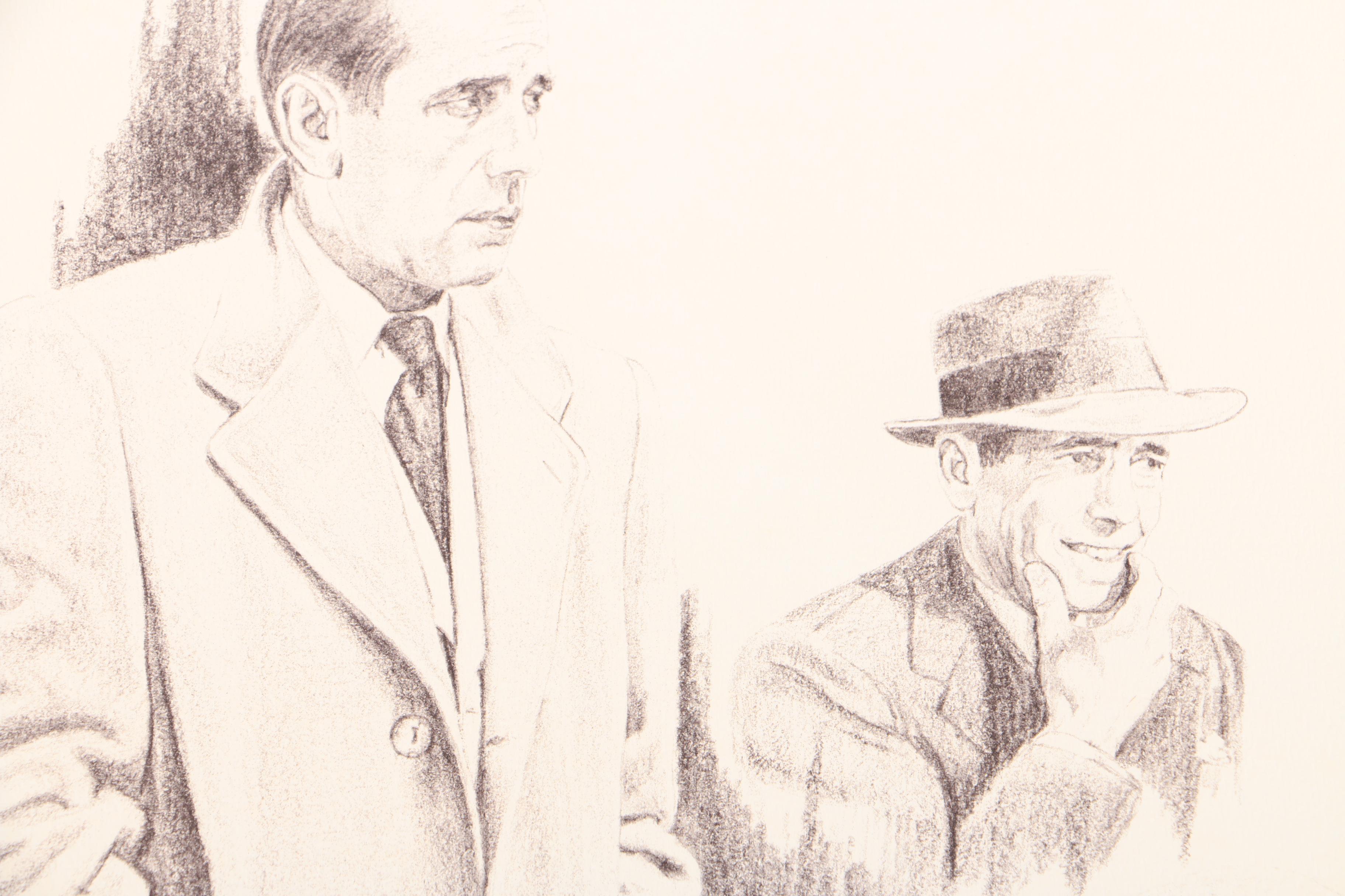 Vintage Half Tone Prints Drawings of Marilyn Monroe and Humphrey Bogart