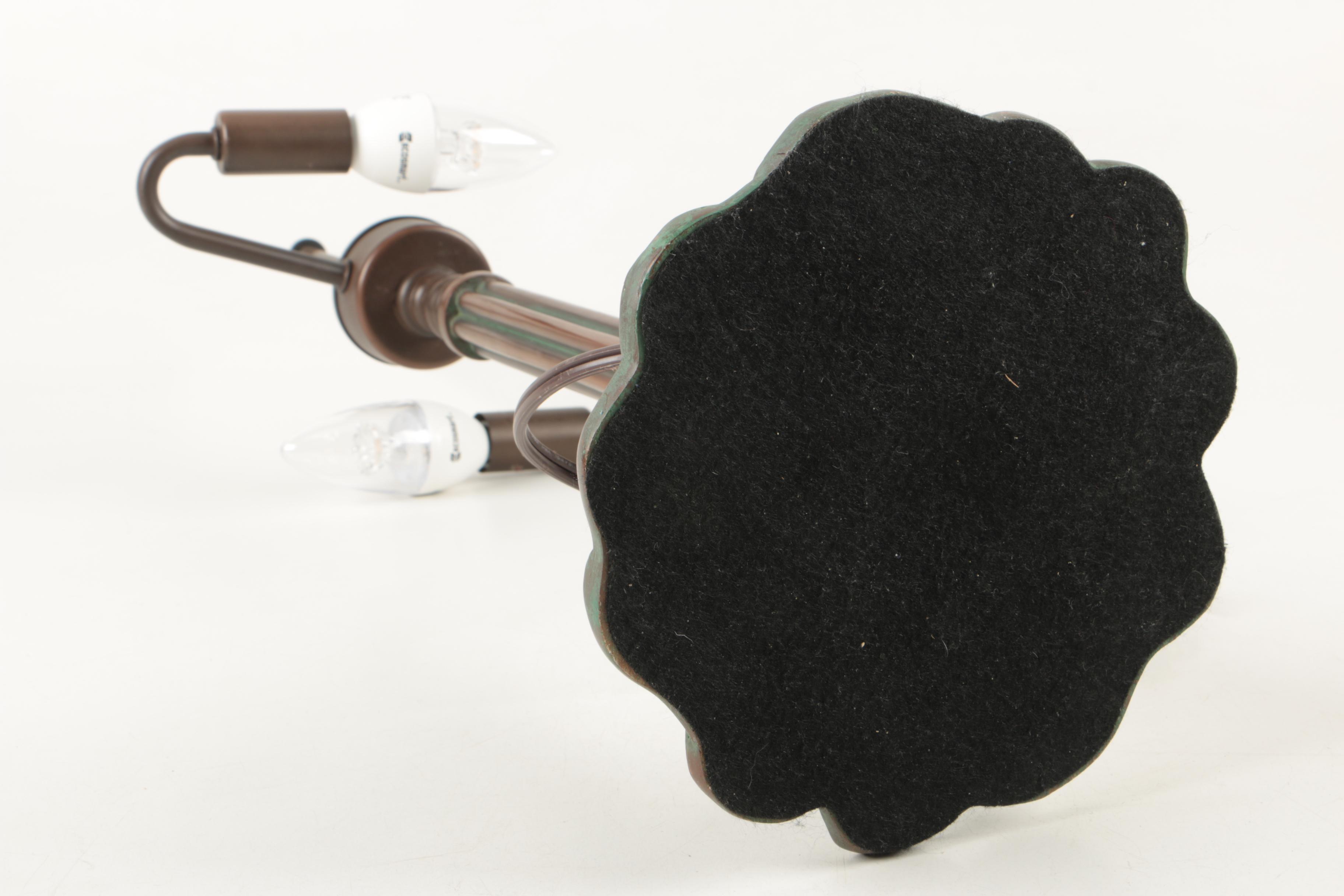 Tiffany Reproduction Bronze Tone Table Lamp With Slag Glass Shade