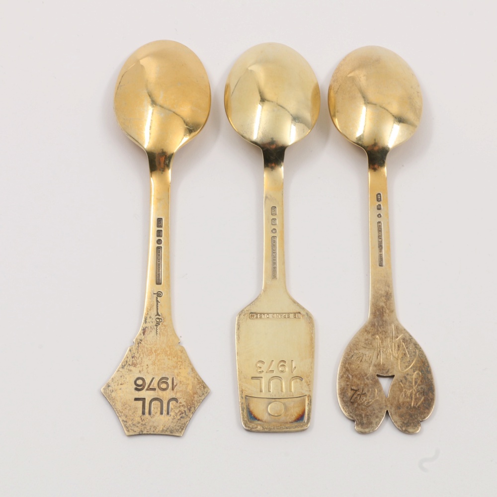 Danish Anton Michelsen Sterling Silver Christmas Enameled Spoons and Forks