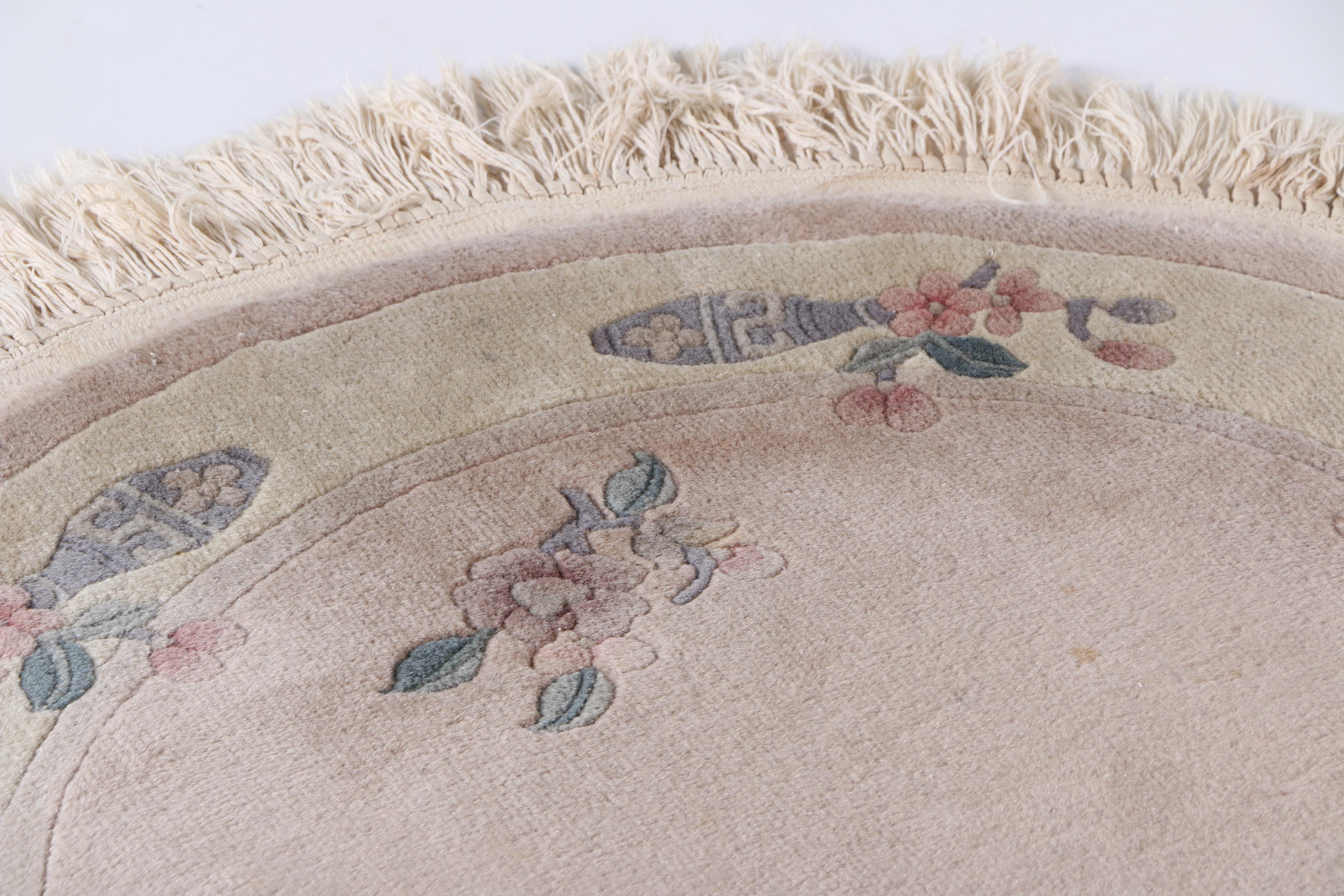 Hand-Knotted and Carved Chinese "Serenity" Round Rug