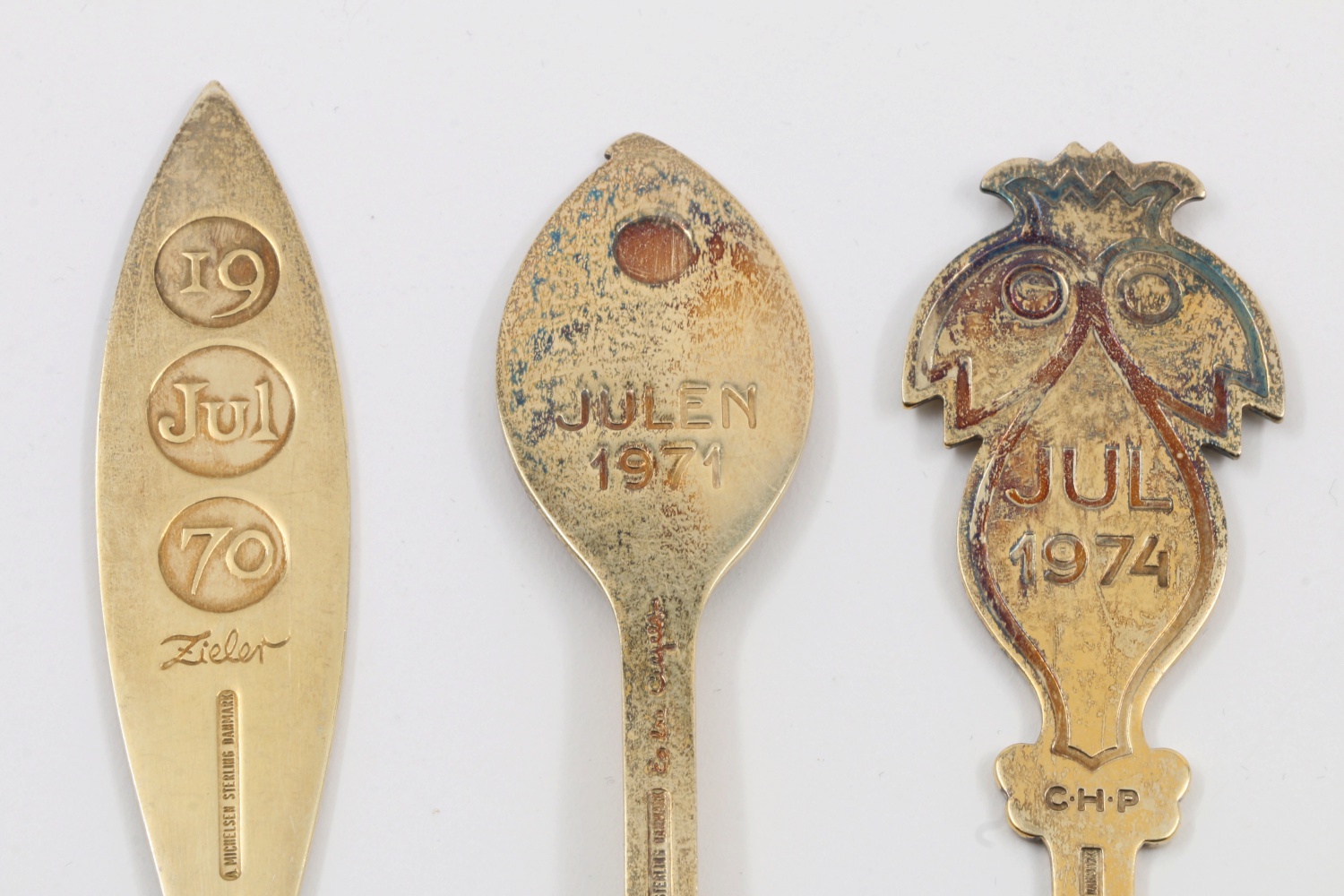 Danish Anton Michelsen Sterling Silver Christmas Enameled Spoons and Forks