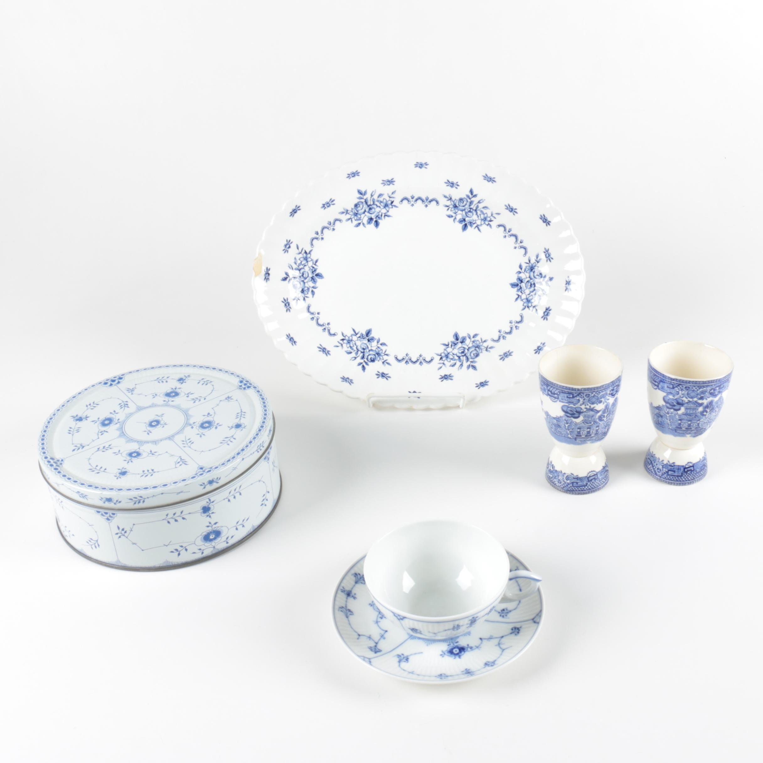 Blue and White Tableware including Royal Copenhagen and JG Meakin