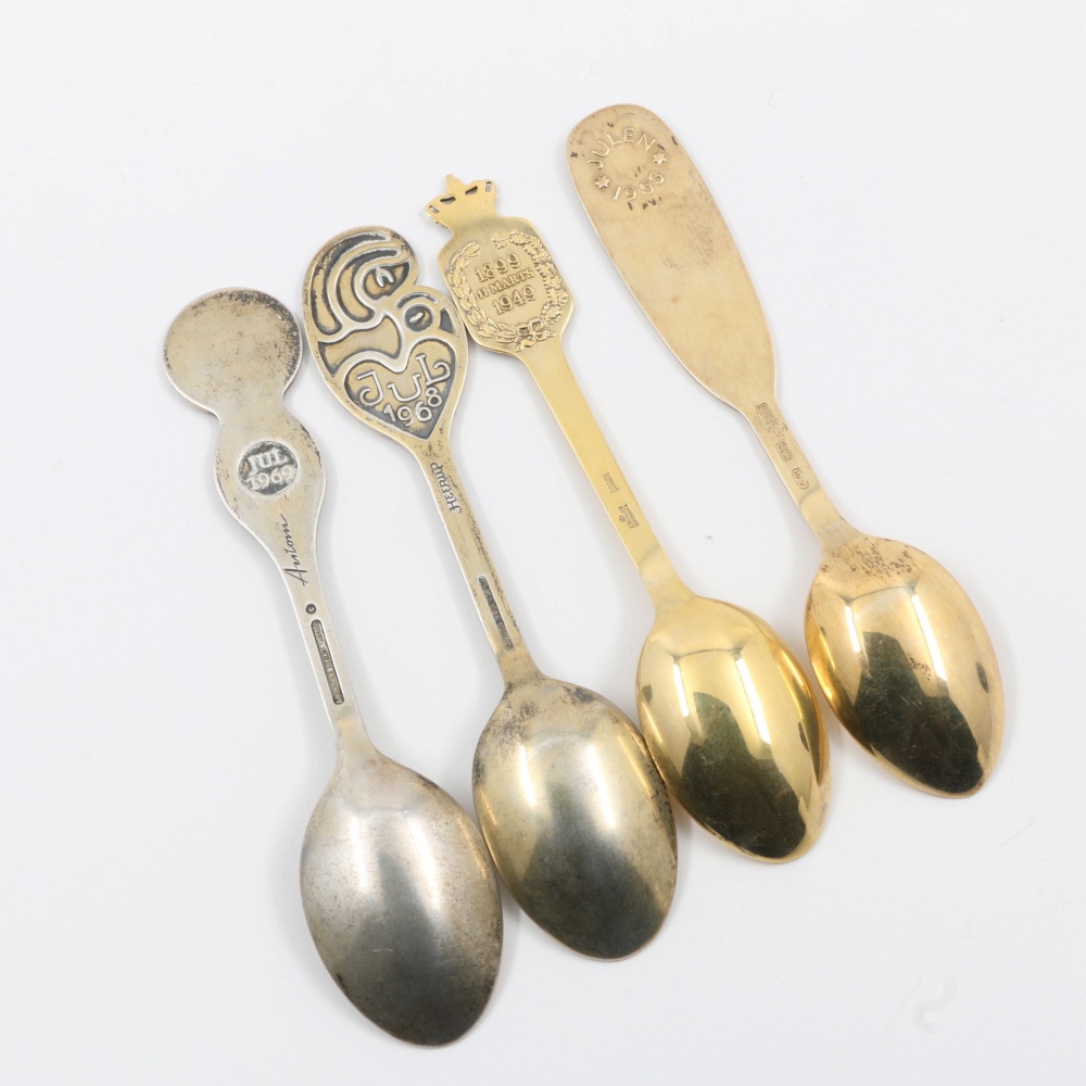 Four Vintage Danish Anton Michelsen Gold Wash Sterling Silver Spoons