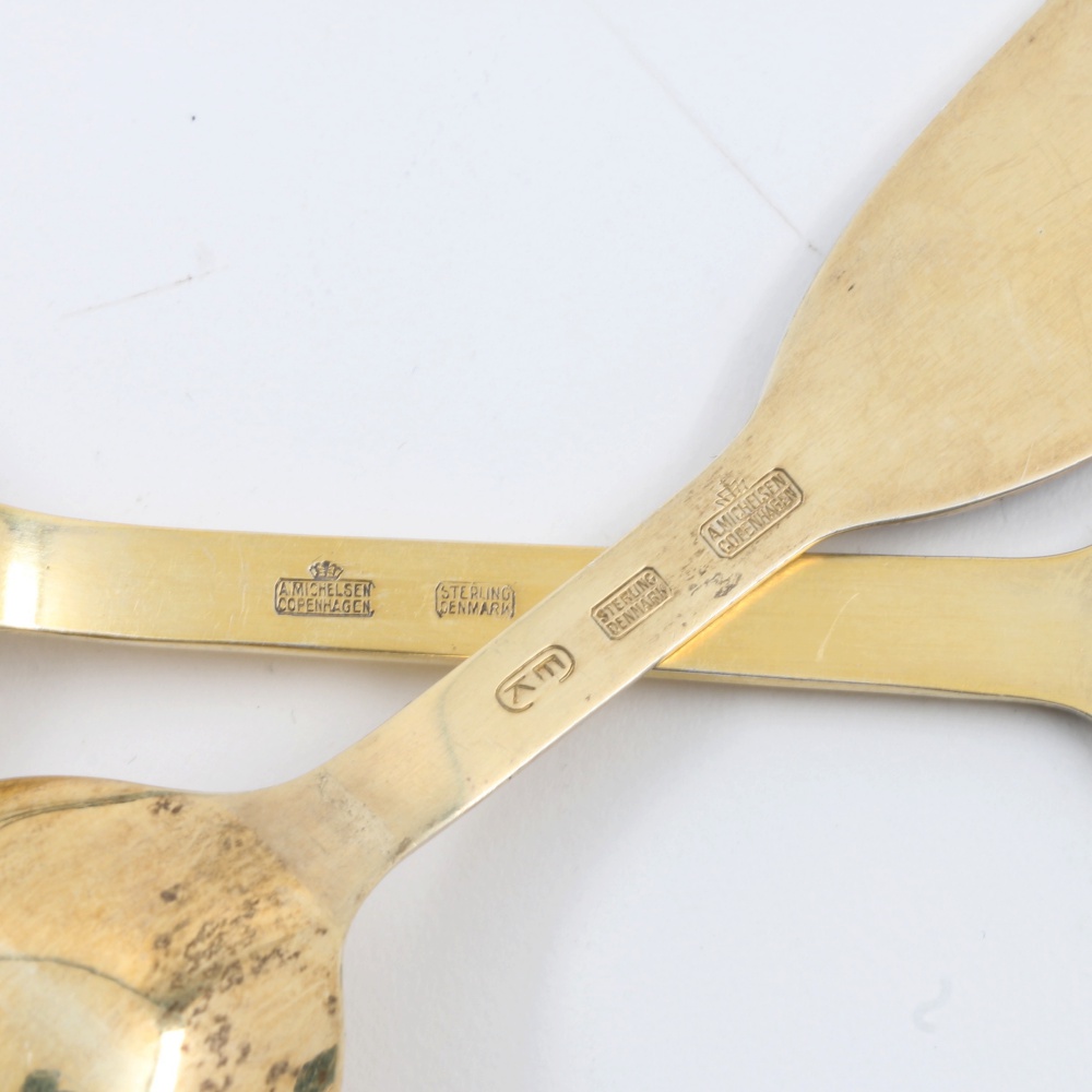 Four Vintage Danish Anton Michelsen Gold Wash Sterling Silver Spoons