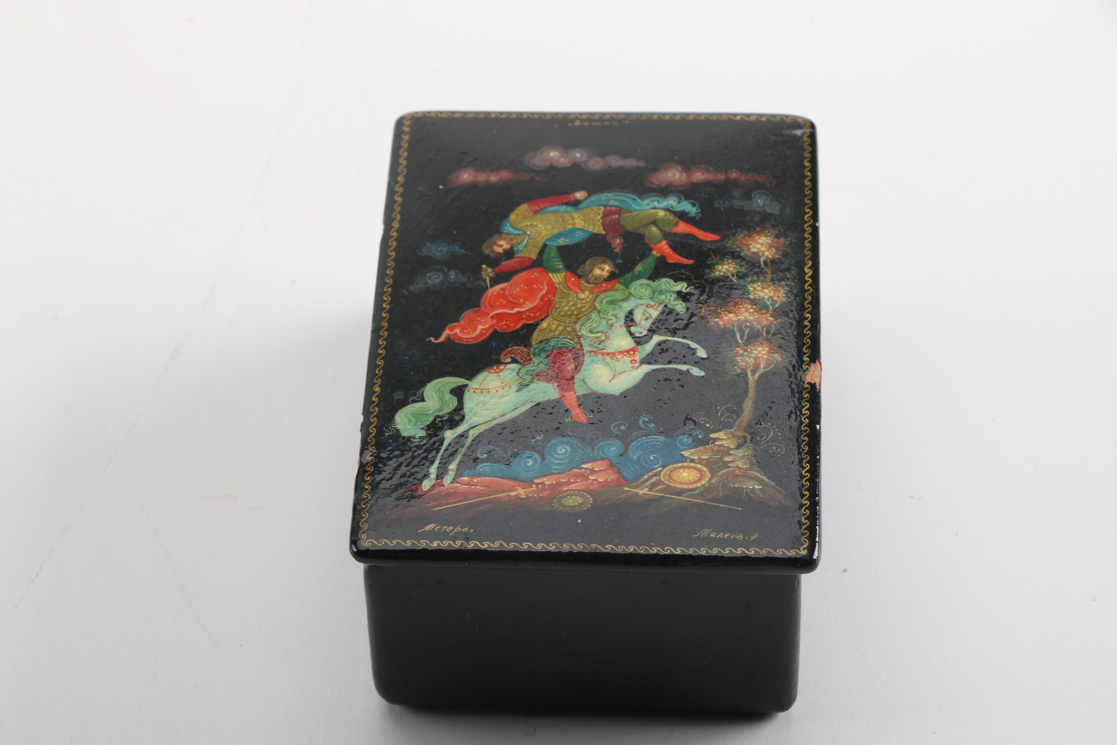 Wooden Boxes Including Hand-Painted Russian Lacquer Box