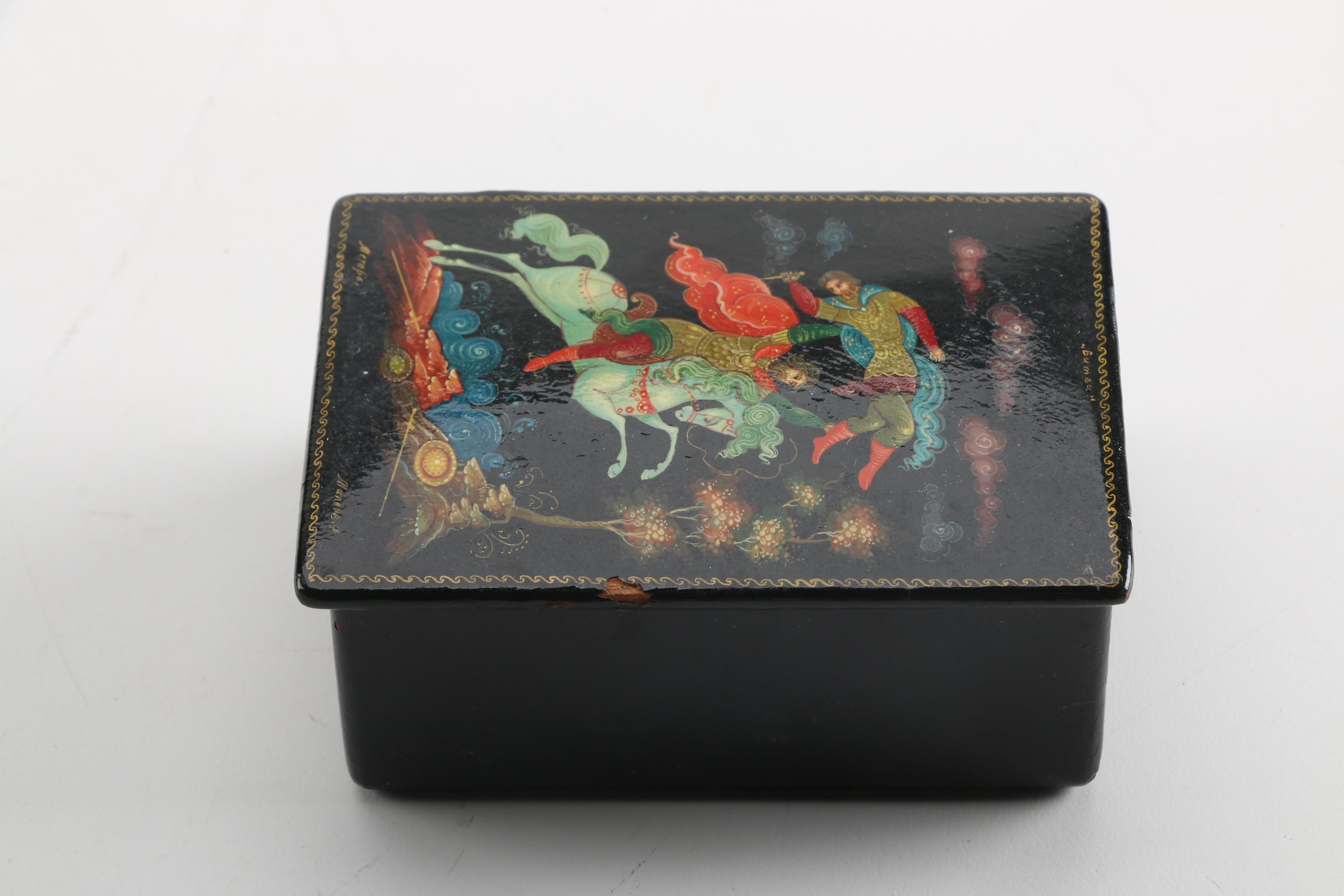Wooden Boxes Including Hand-Painted Russian Lacquer Box